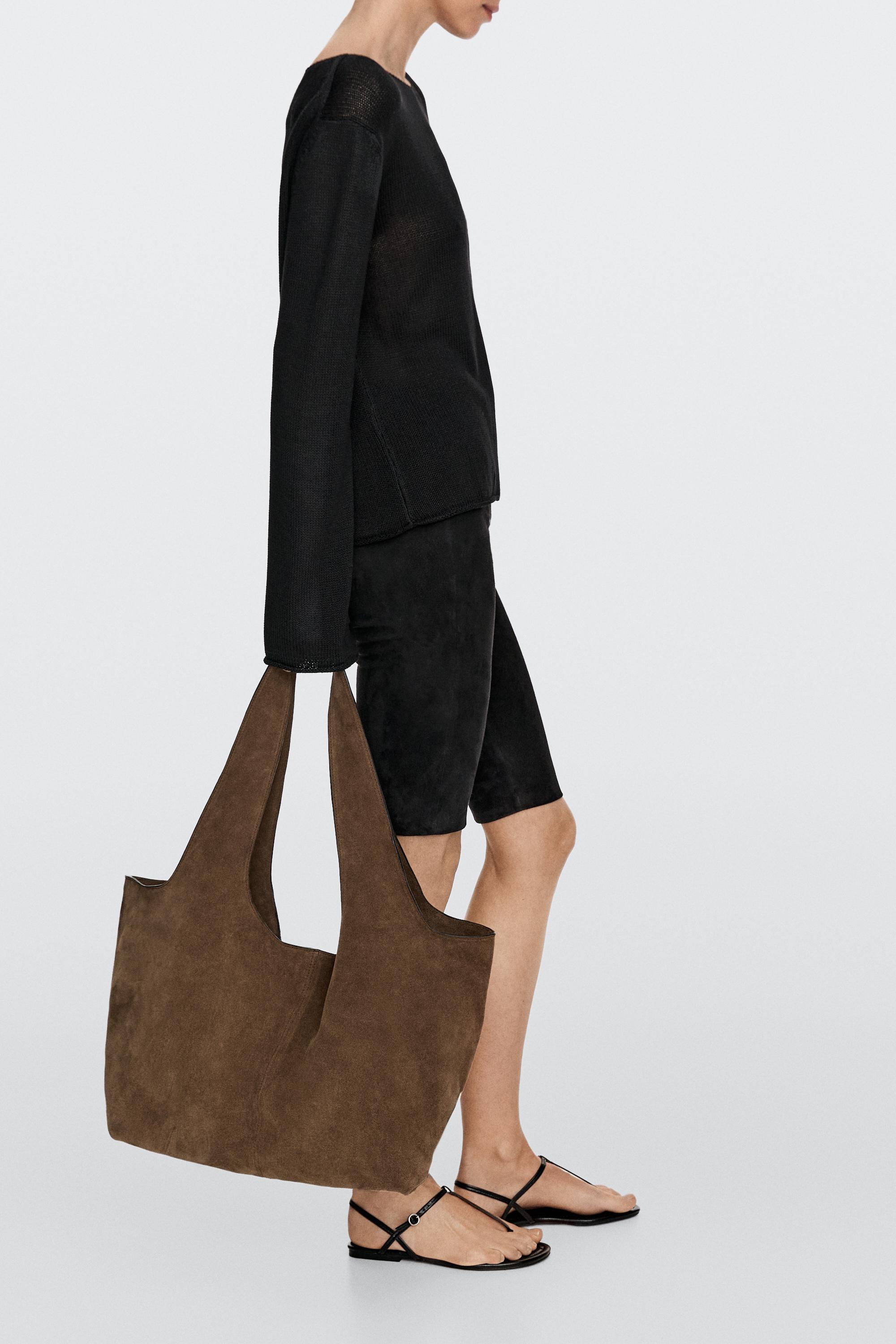 Split leather maxi tote bag — ECRU