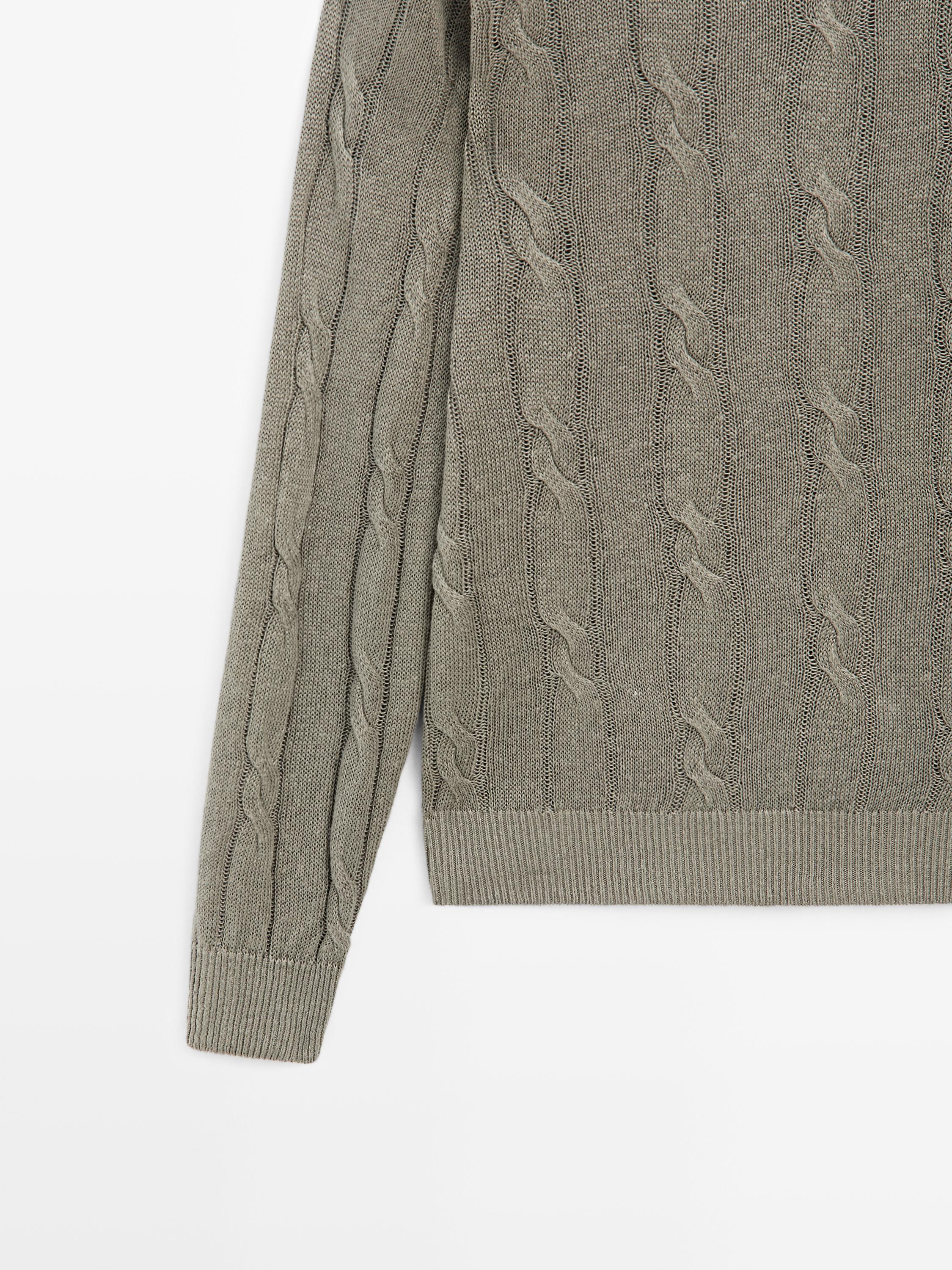 100% linen cable-knit sweater — PALE KHAKI