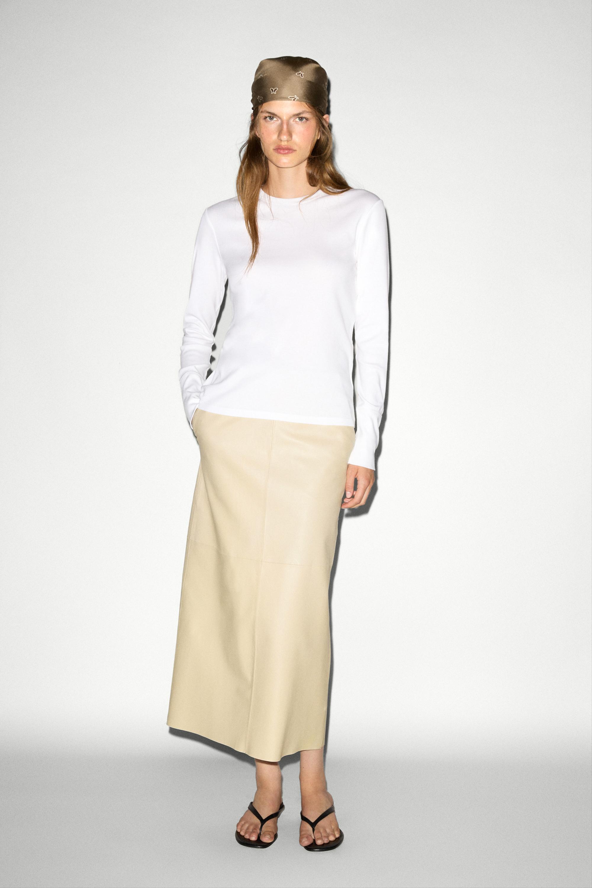 Nappa leather midi skirt — Vanilla