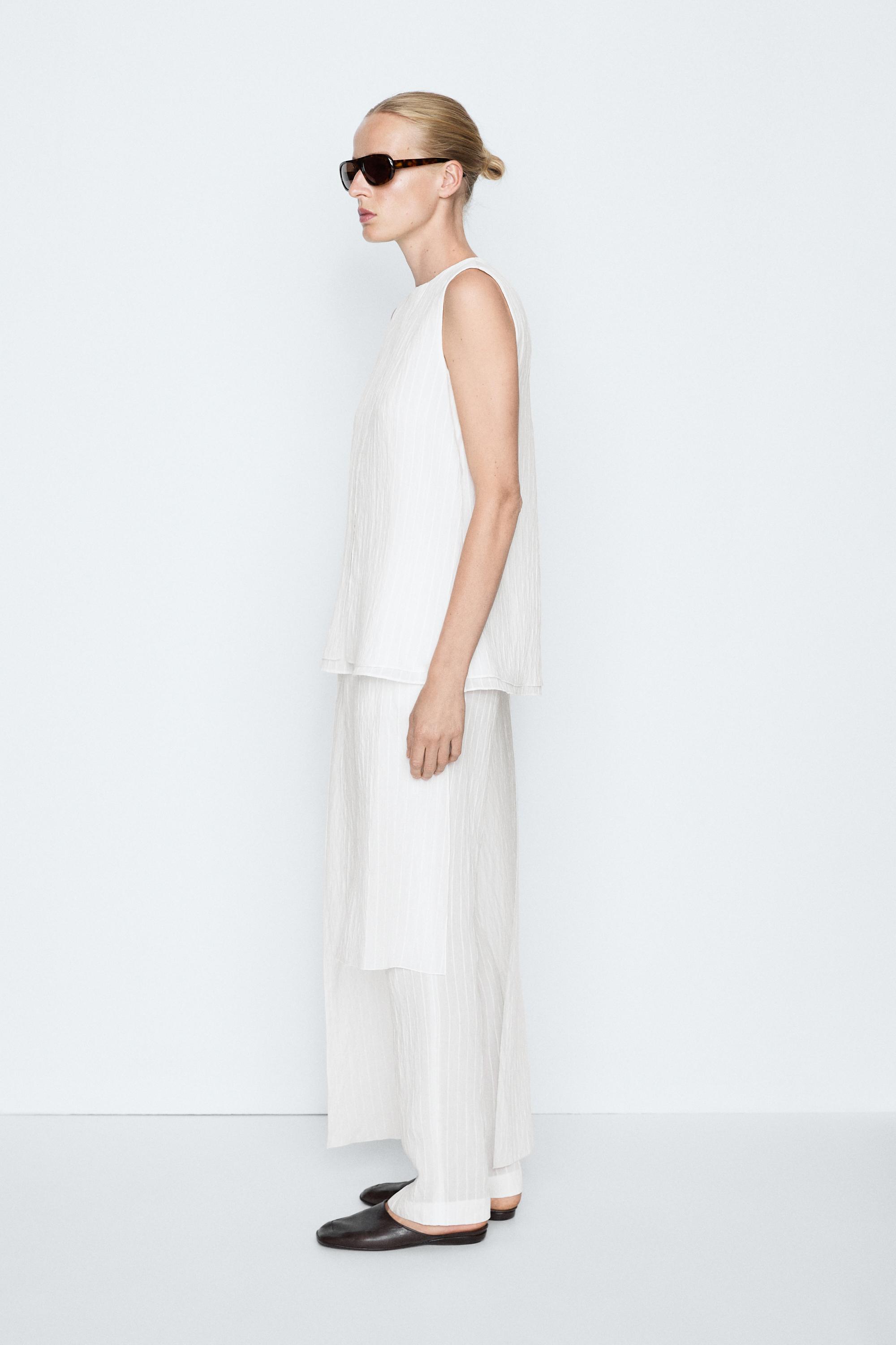 Flowing striped cape top - STUDIO — WHITE