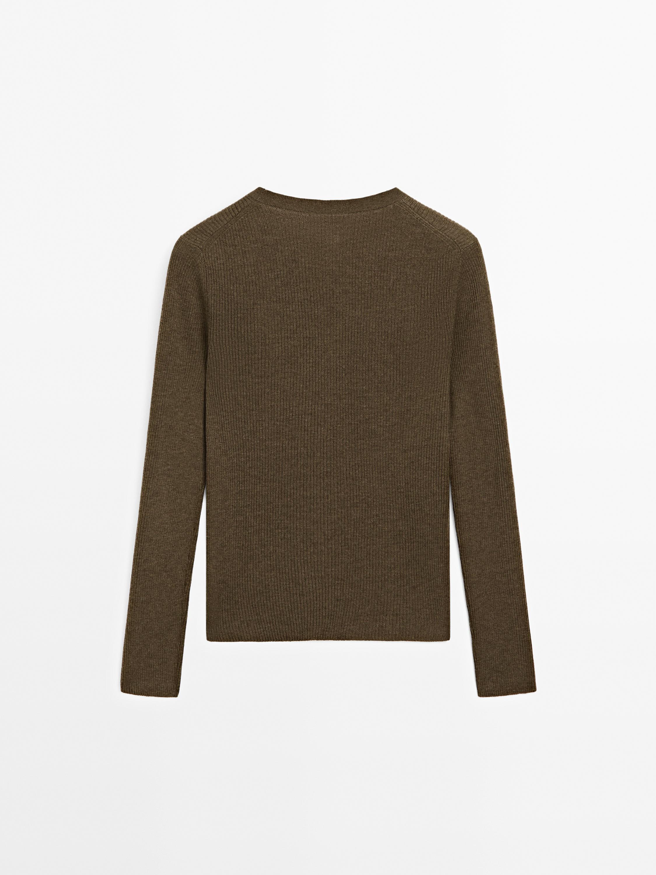 Ribbed knit wool blend sweater