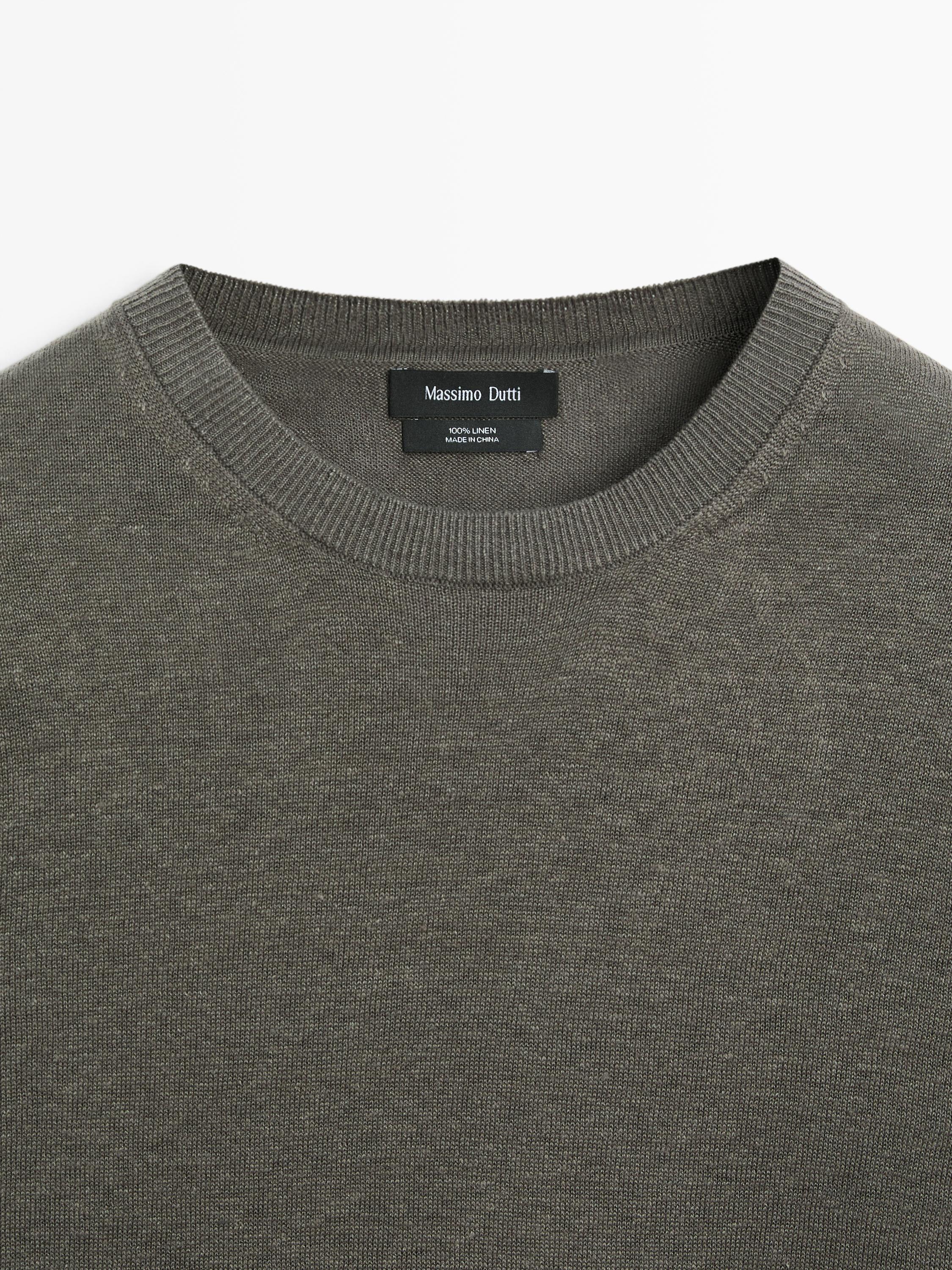 100% linen knit crew neck sweater — Powder