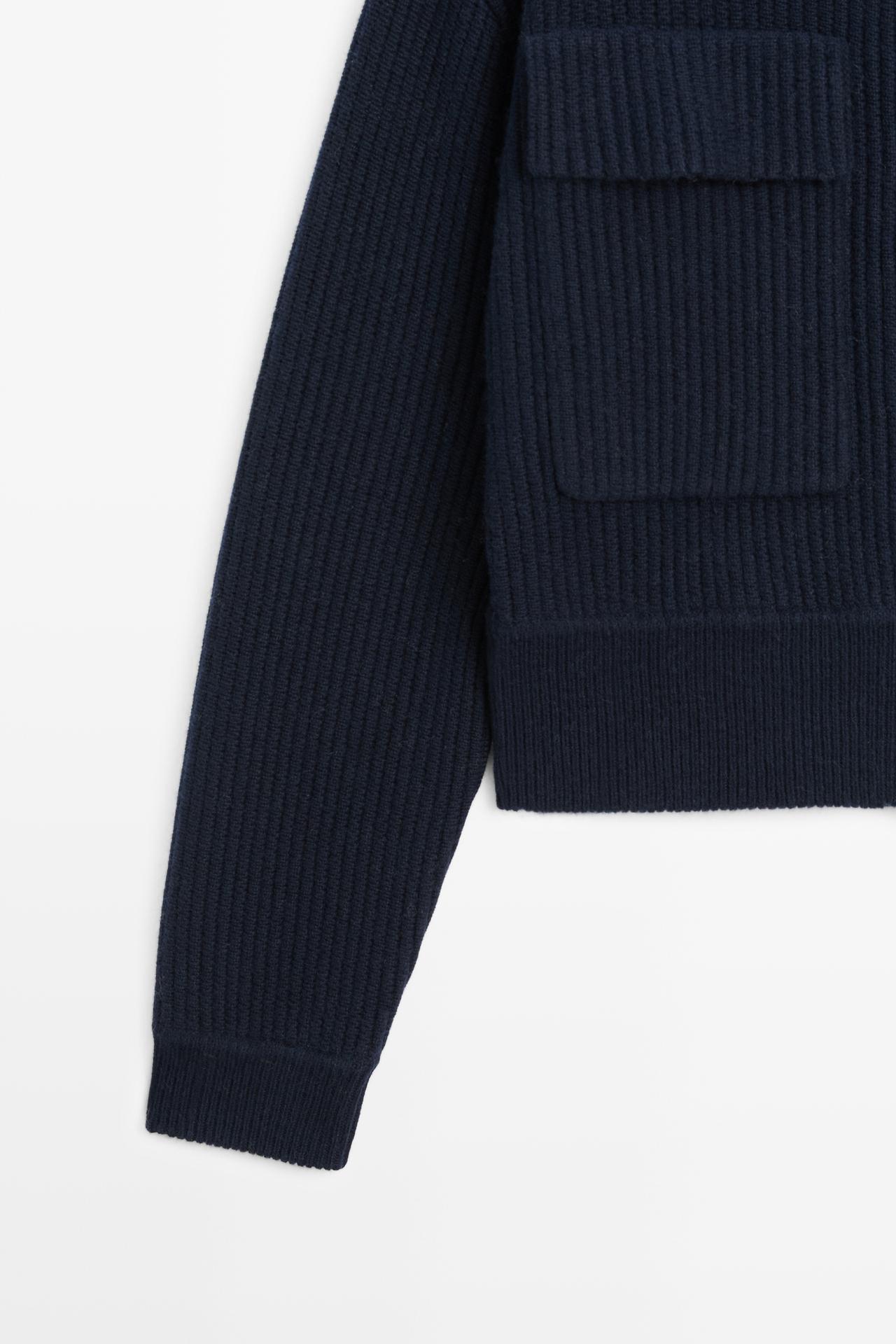 Zip-up knit cardigan with cotton — DEEP BLUE