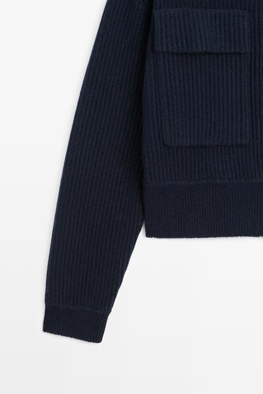Zip-up knit cardigan with cotton — DEEP BLUE 7