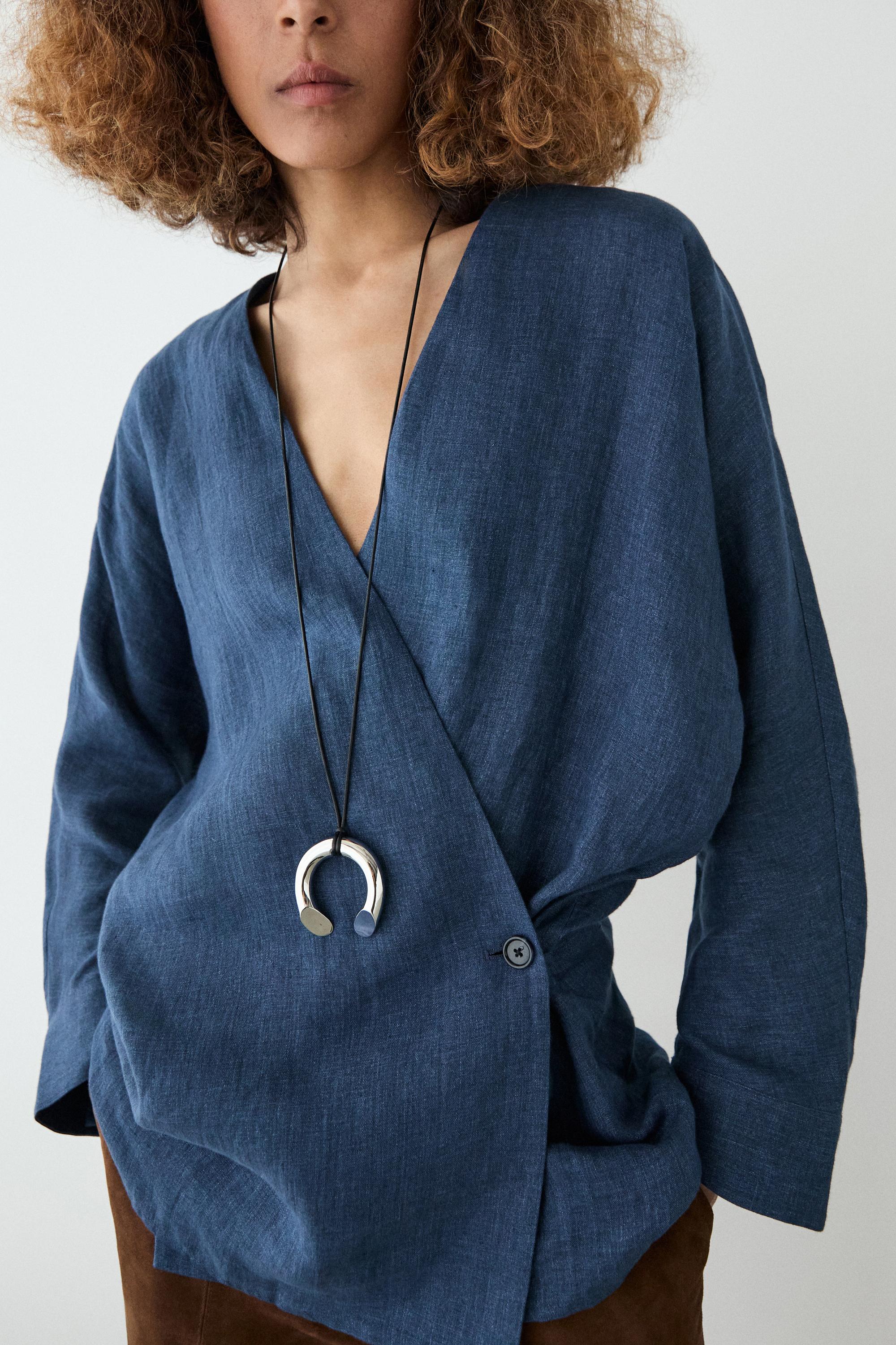 Linen total look denim-effect kimono — BLUE