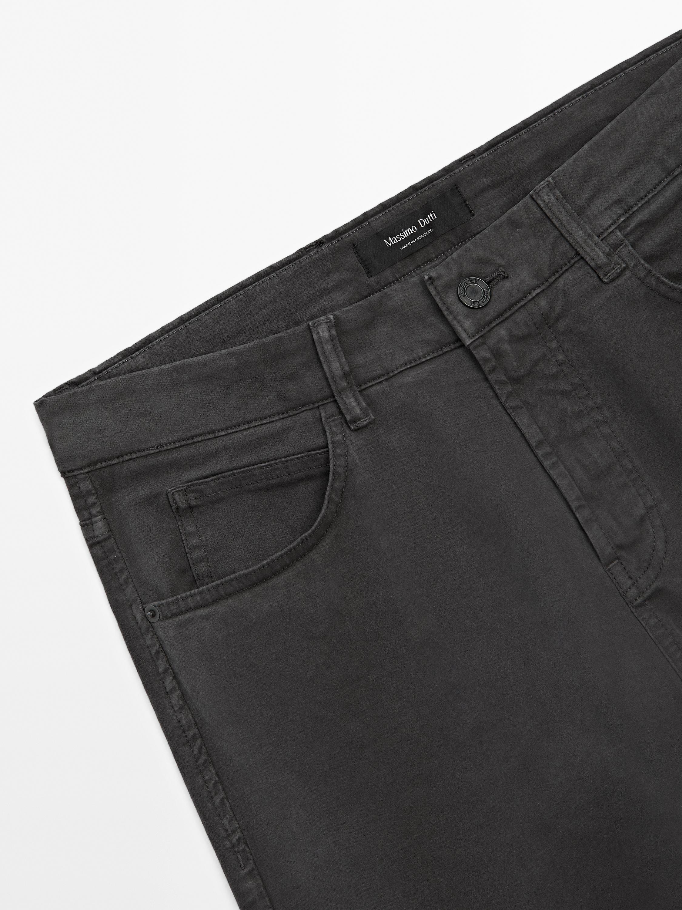 Slim fit cotton blend sateen denim trousers