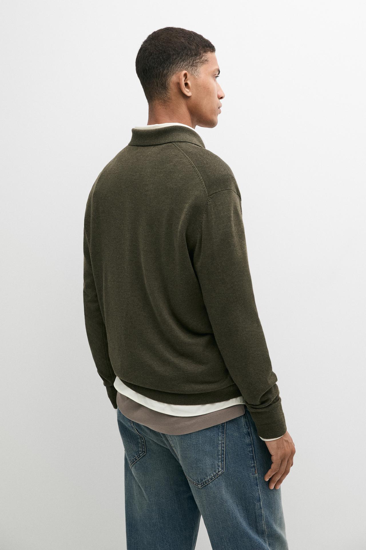 Polo collar knit sweater — DARK KHAKI