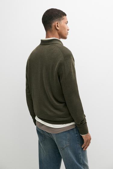 Polo collar knit sweater — DARK KHAKI 5