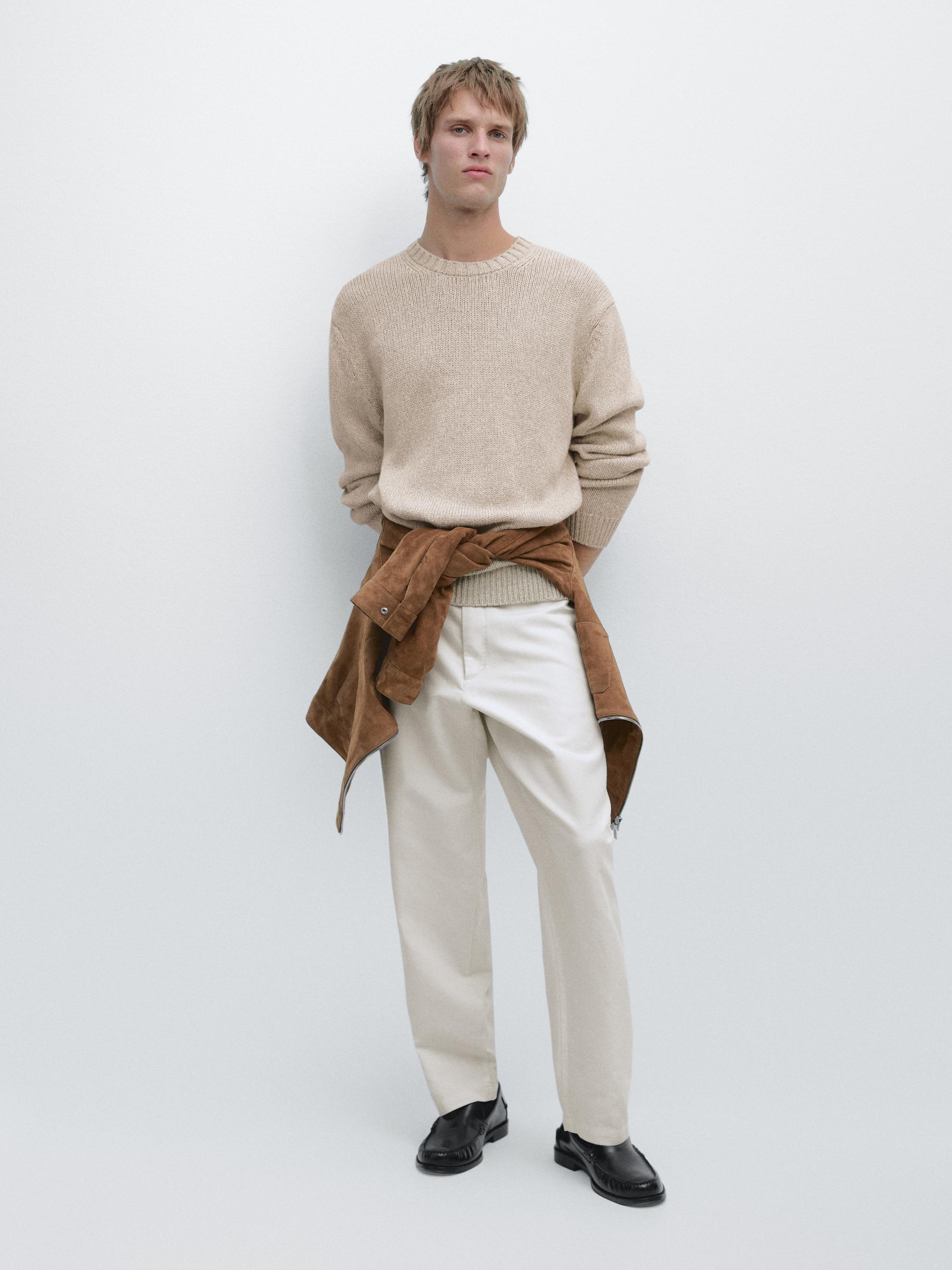 Cotton and linen tapered fit trousers — Off white
