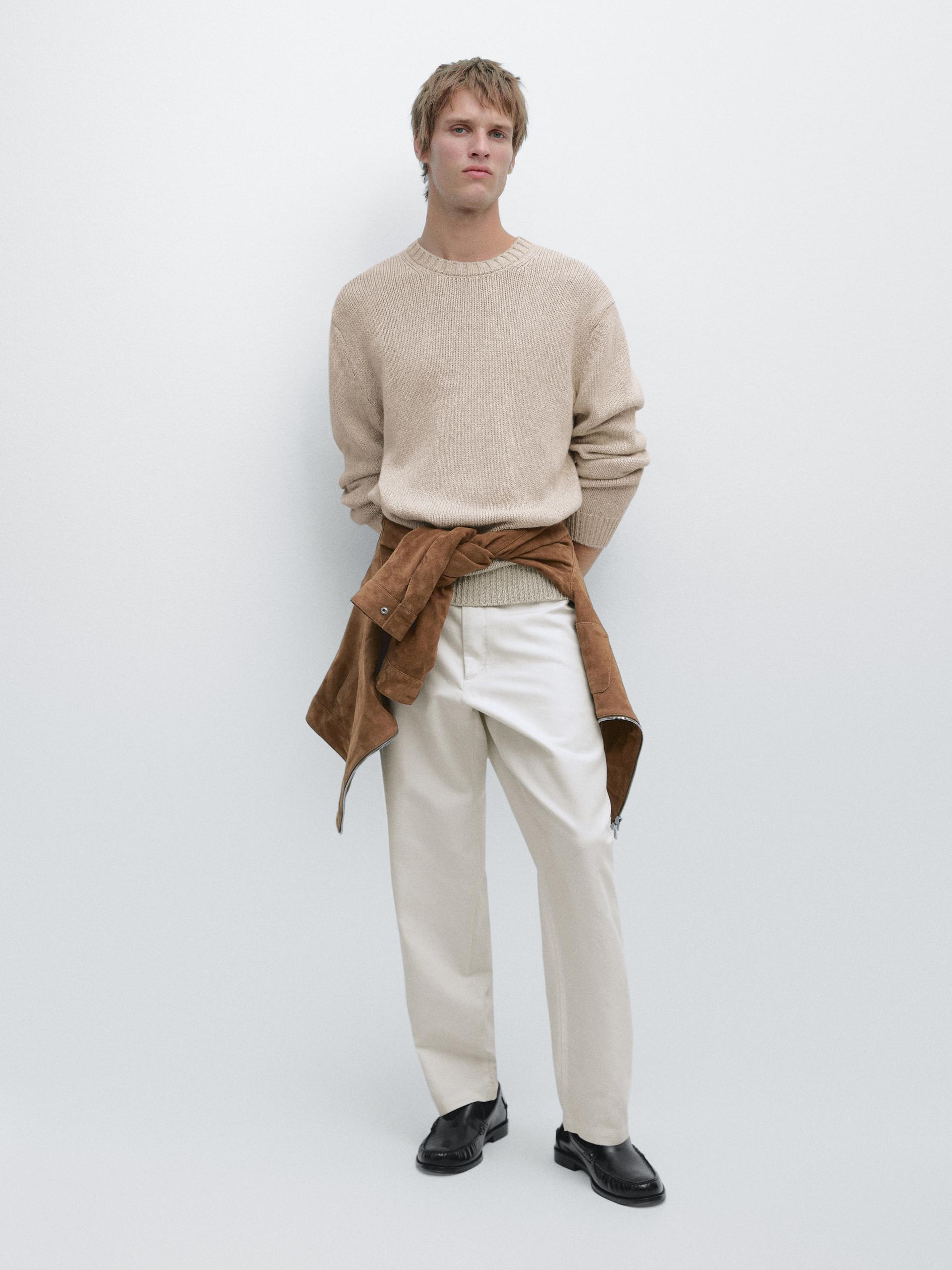 Pantalón Tapered Fit Algodón Lino - Blanco Roto - 40 - Massimo Dutti - Hombre