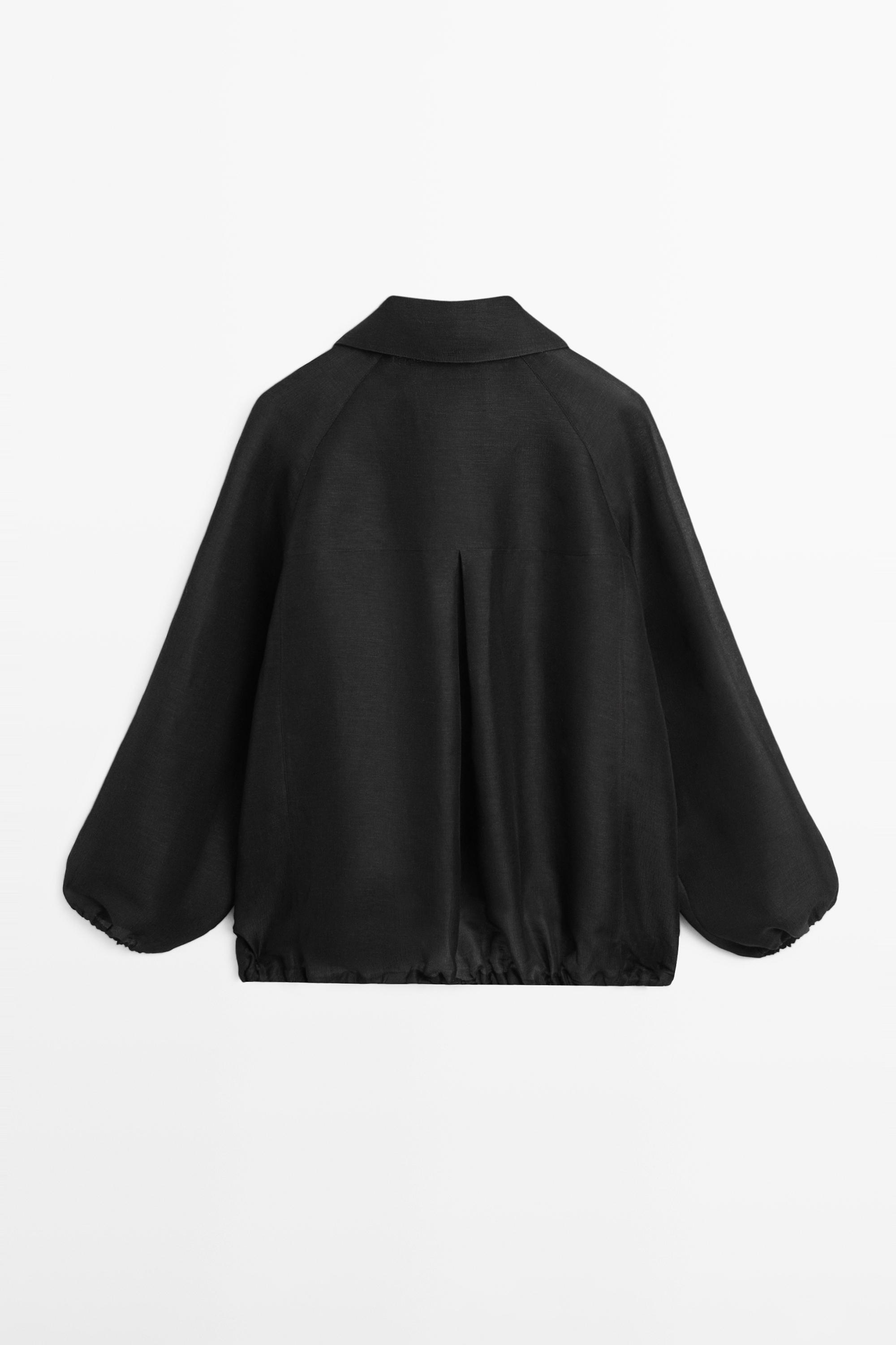 Linen and silk bomber jacket — BLACK