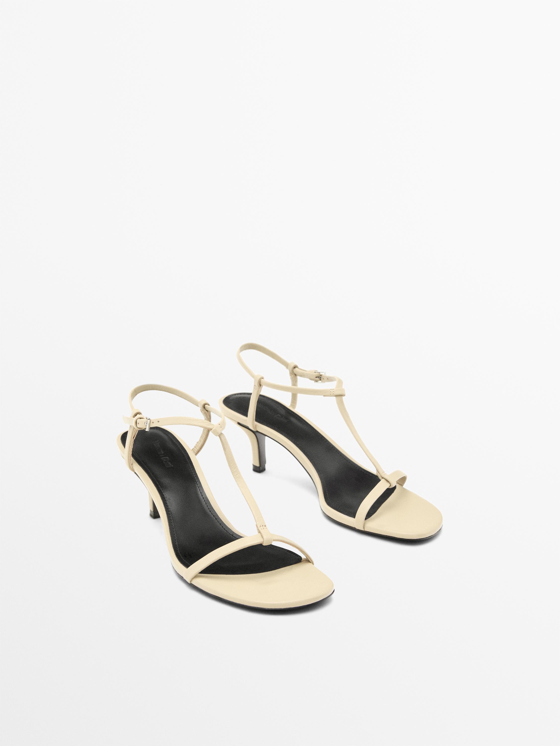 Strappy mid-heel sandals — CREAM
