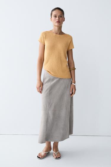 Cotton blend short sleeve knit sweater — CORN YELLOW 8