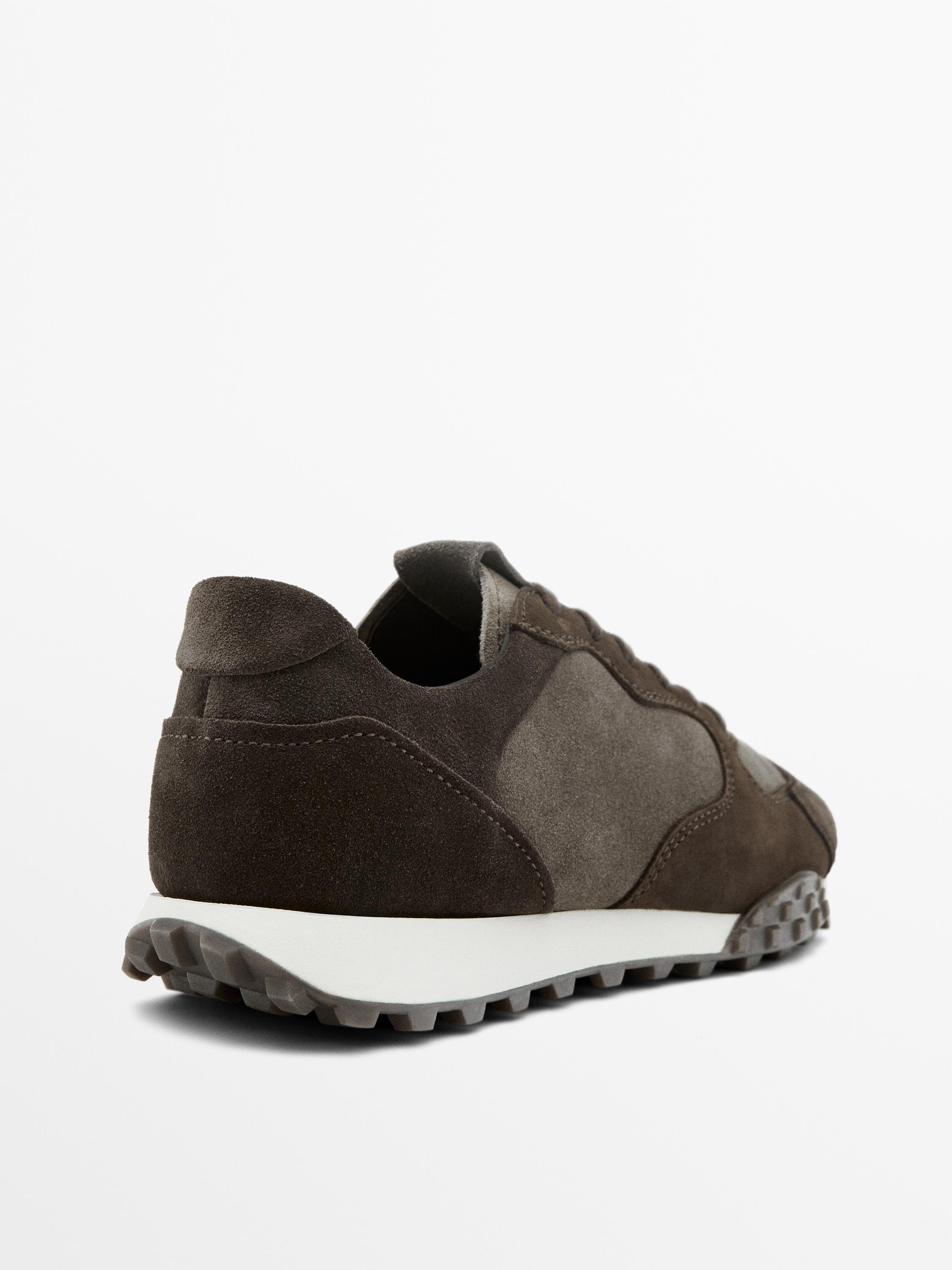 Contrast leather trainers — BROWN