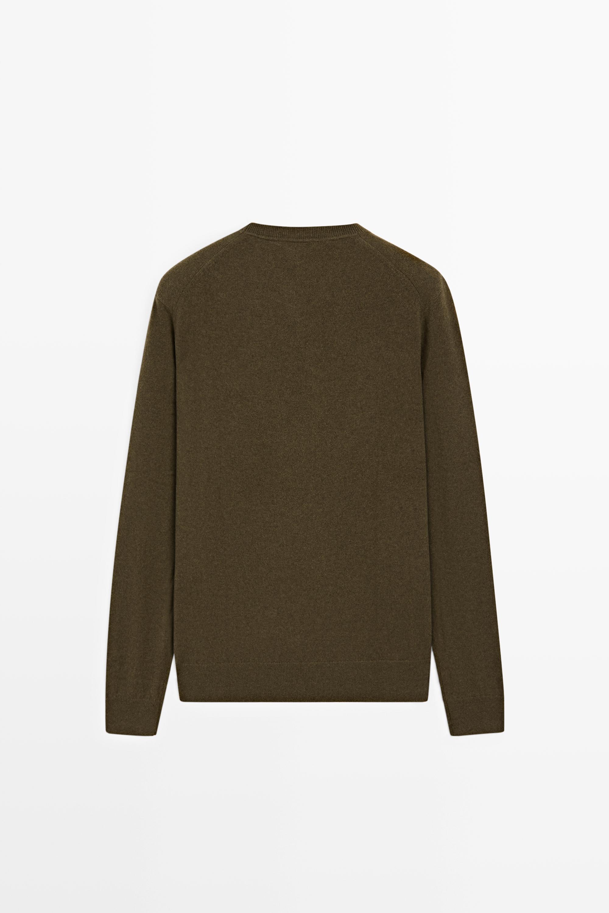100% cashmere ribbed knit sweater — KHAKI