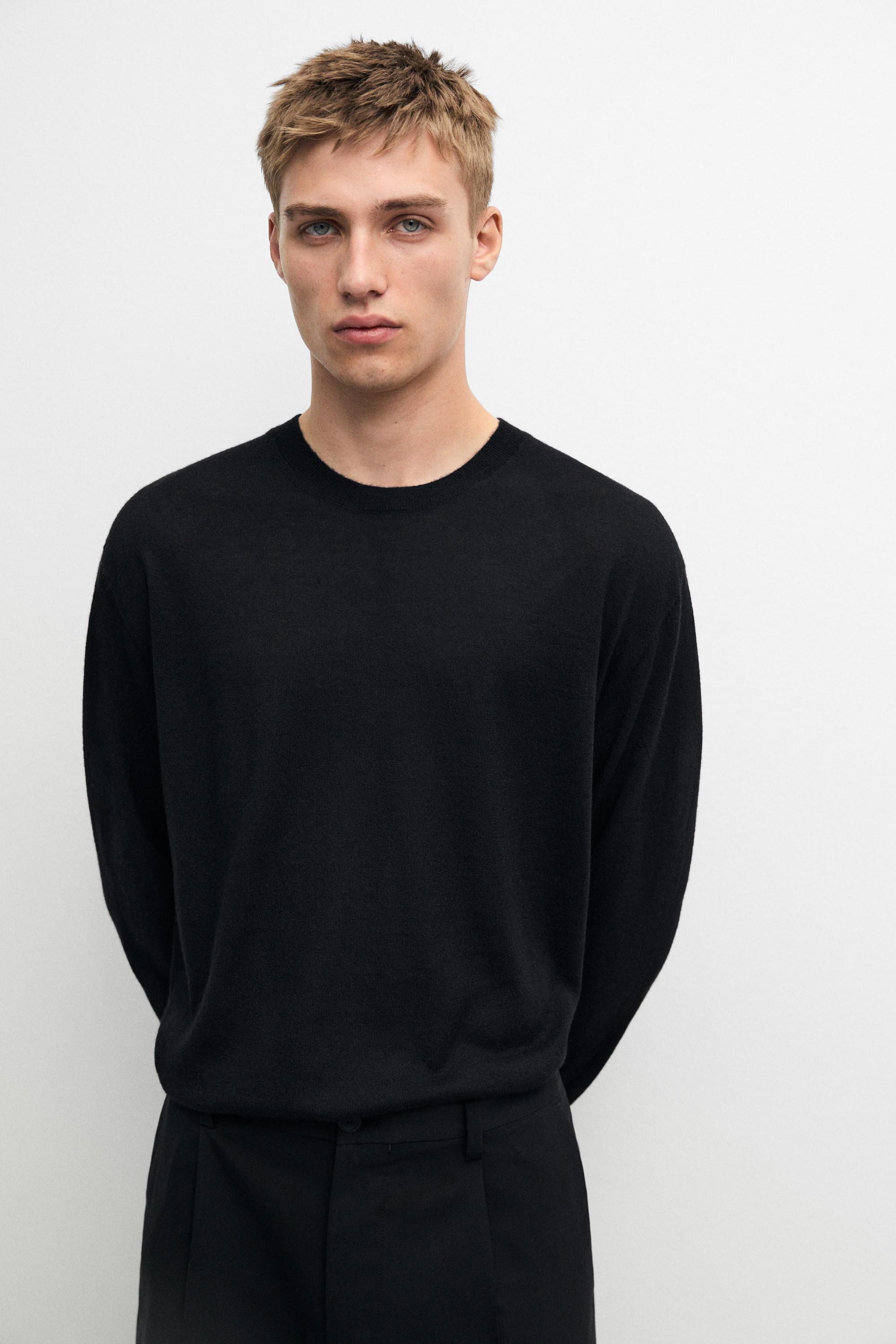 Knit 100% cashmere round neck sweater — BLACK