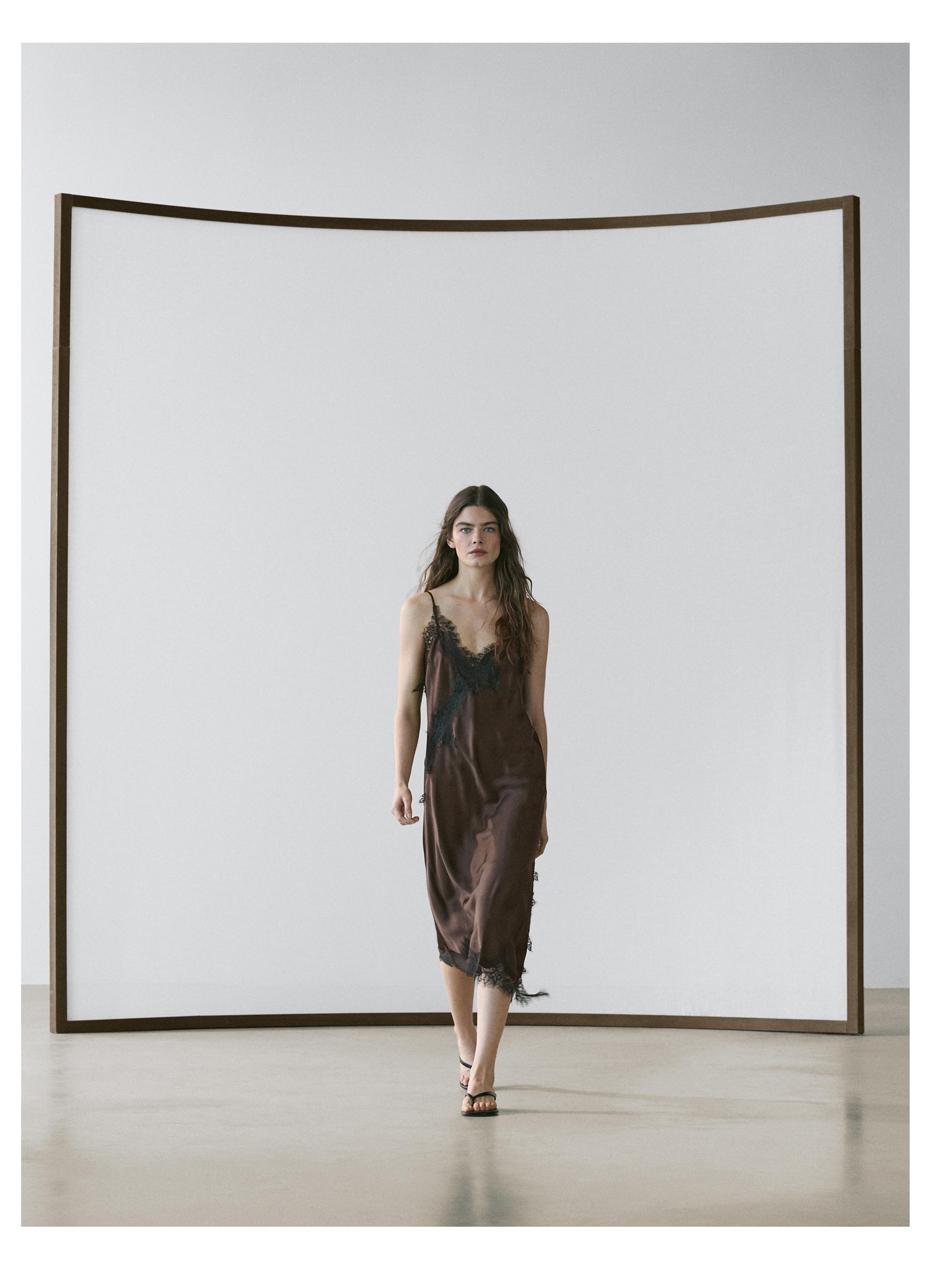 Camisole dress with lace detail — Chocolate