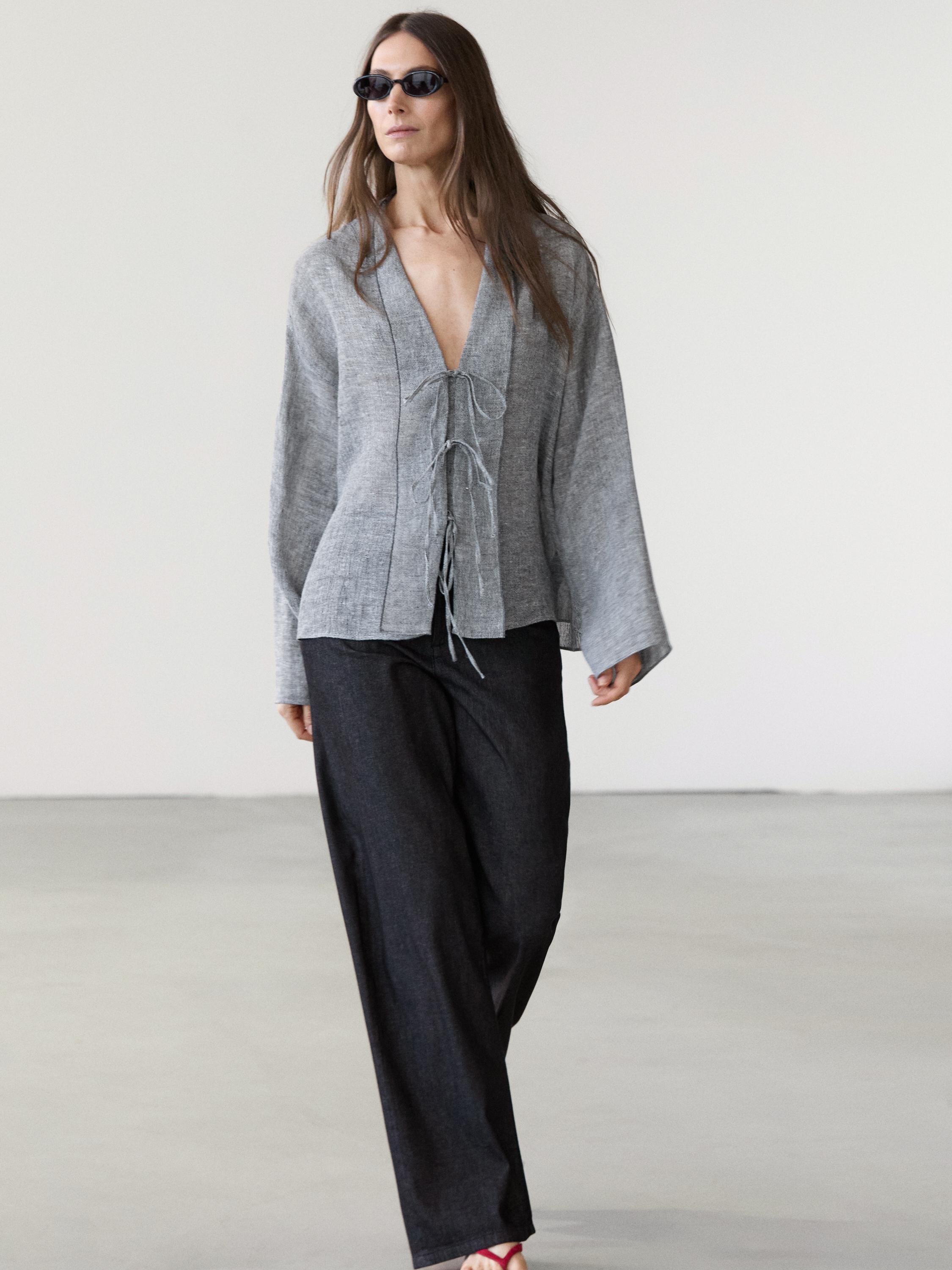 Linen blend blouse with tie details