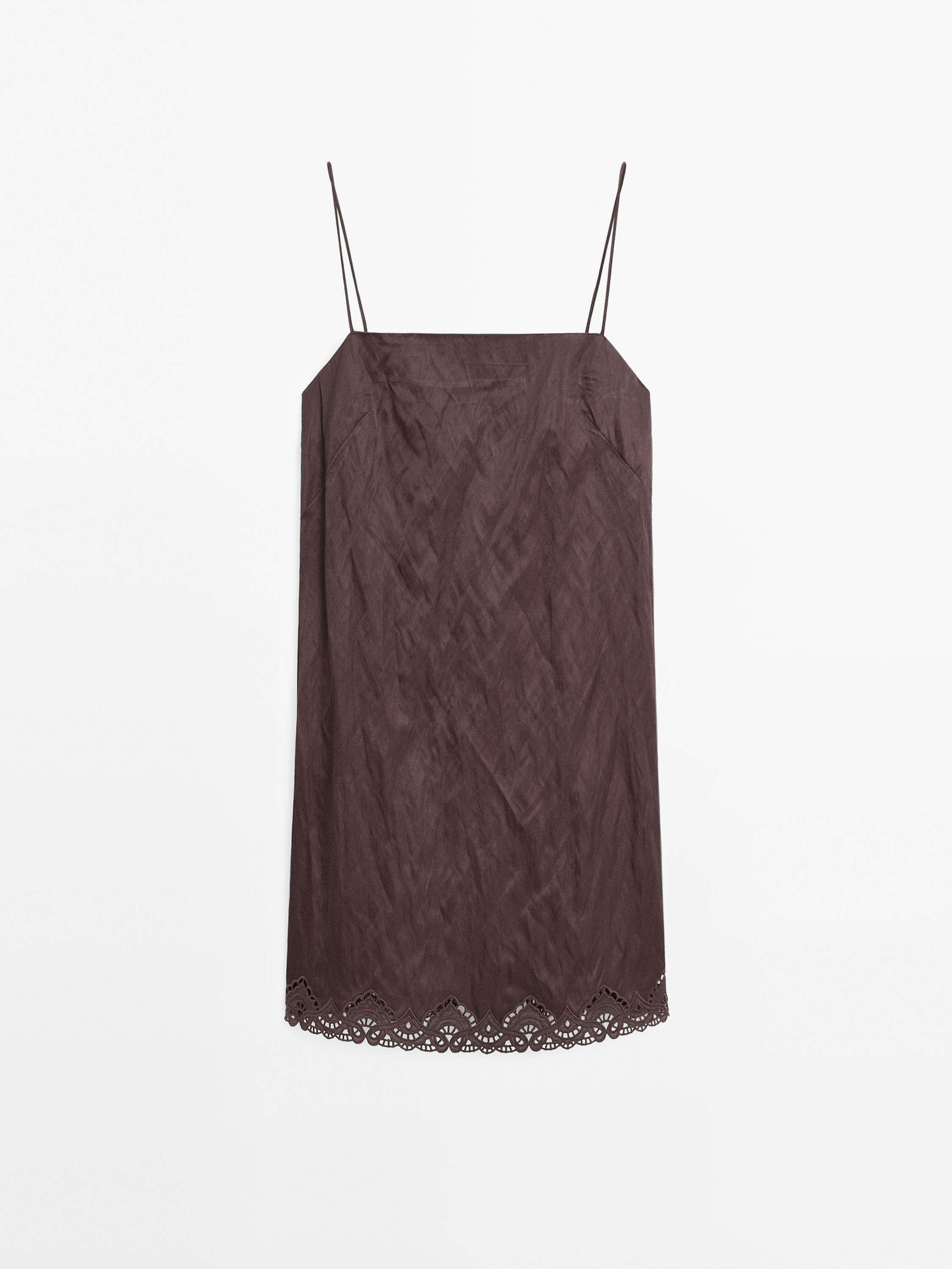 Dantel şeritli mini elbise