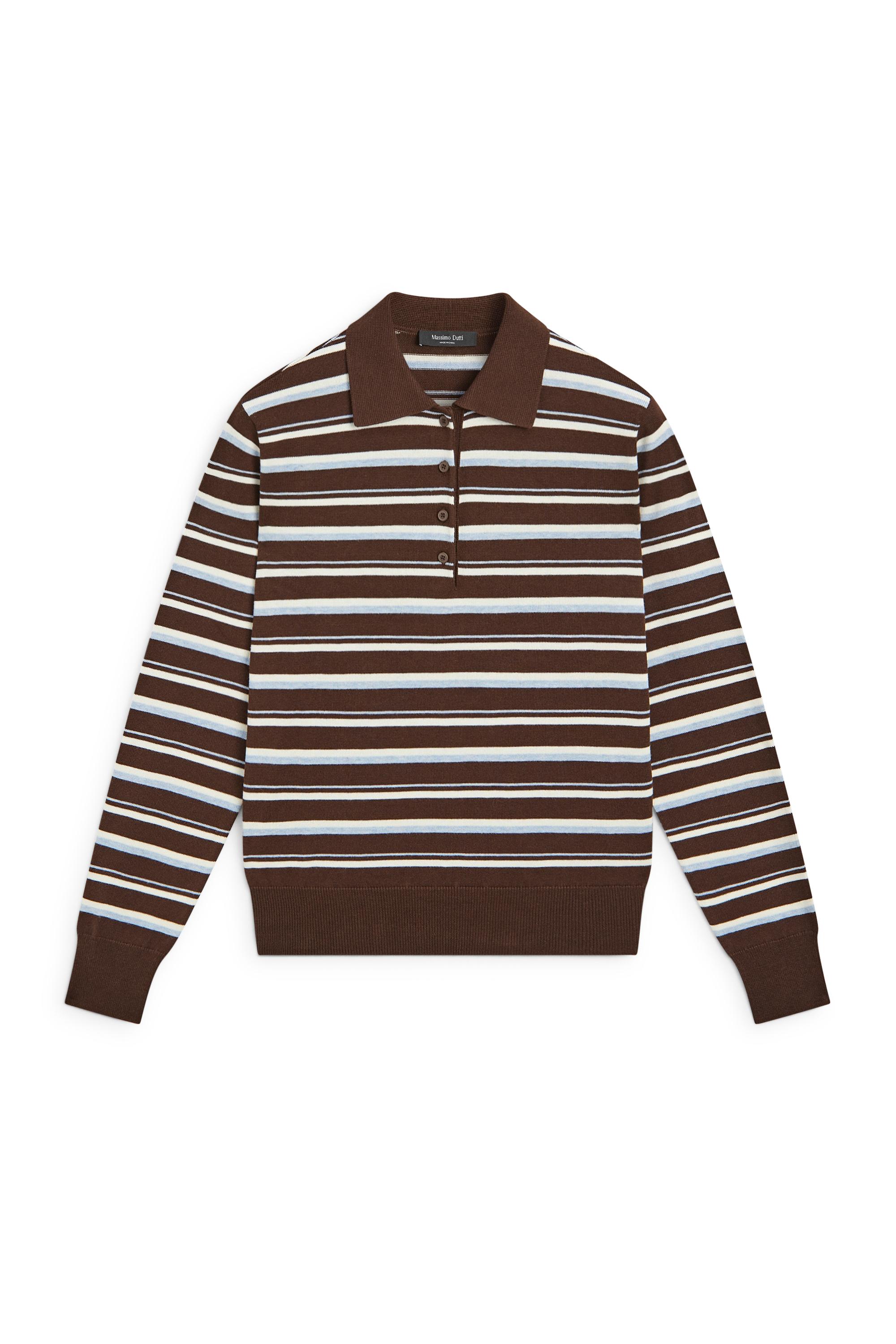 100% cotton striped polo shirt — BROWN