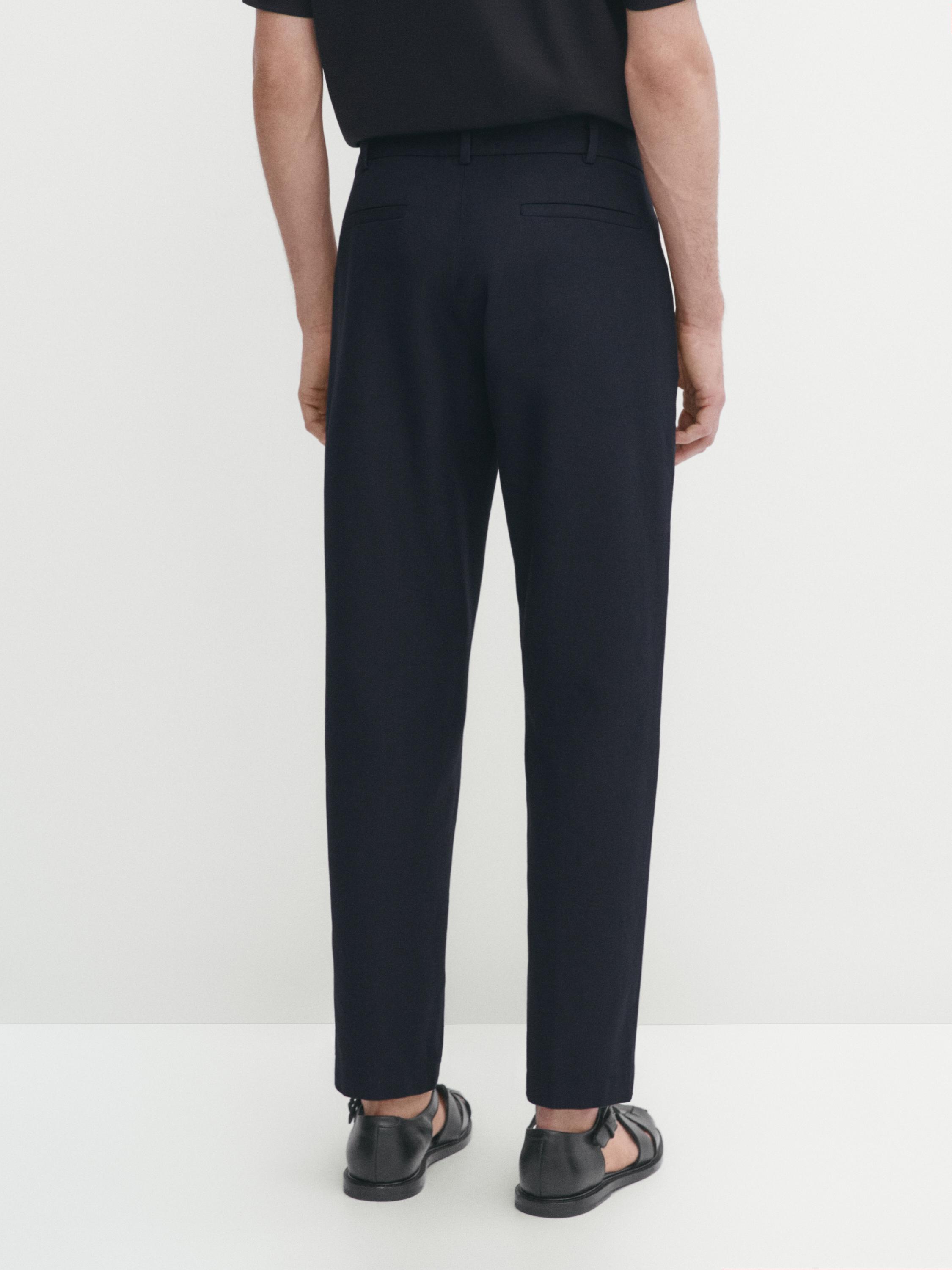 Cotton blend slim fit trousers