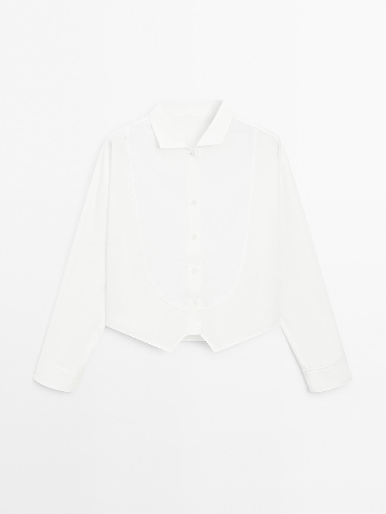 Massimo Dutti - Dame - Kort Skjorte Med Brystdetalje - Hvid - M