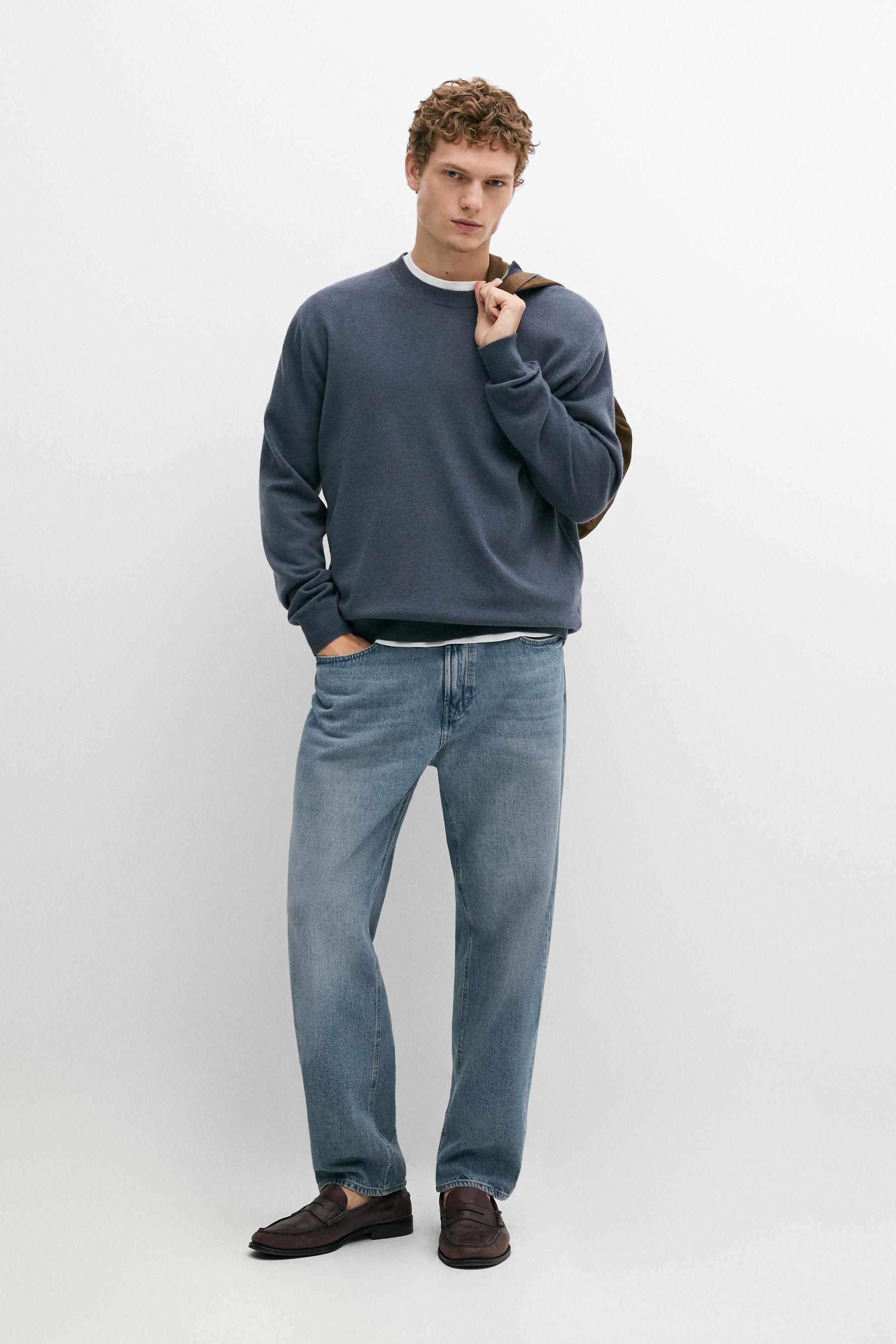Wool blend round neck knit sweater