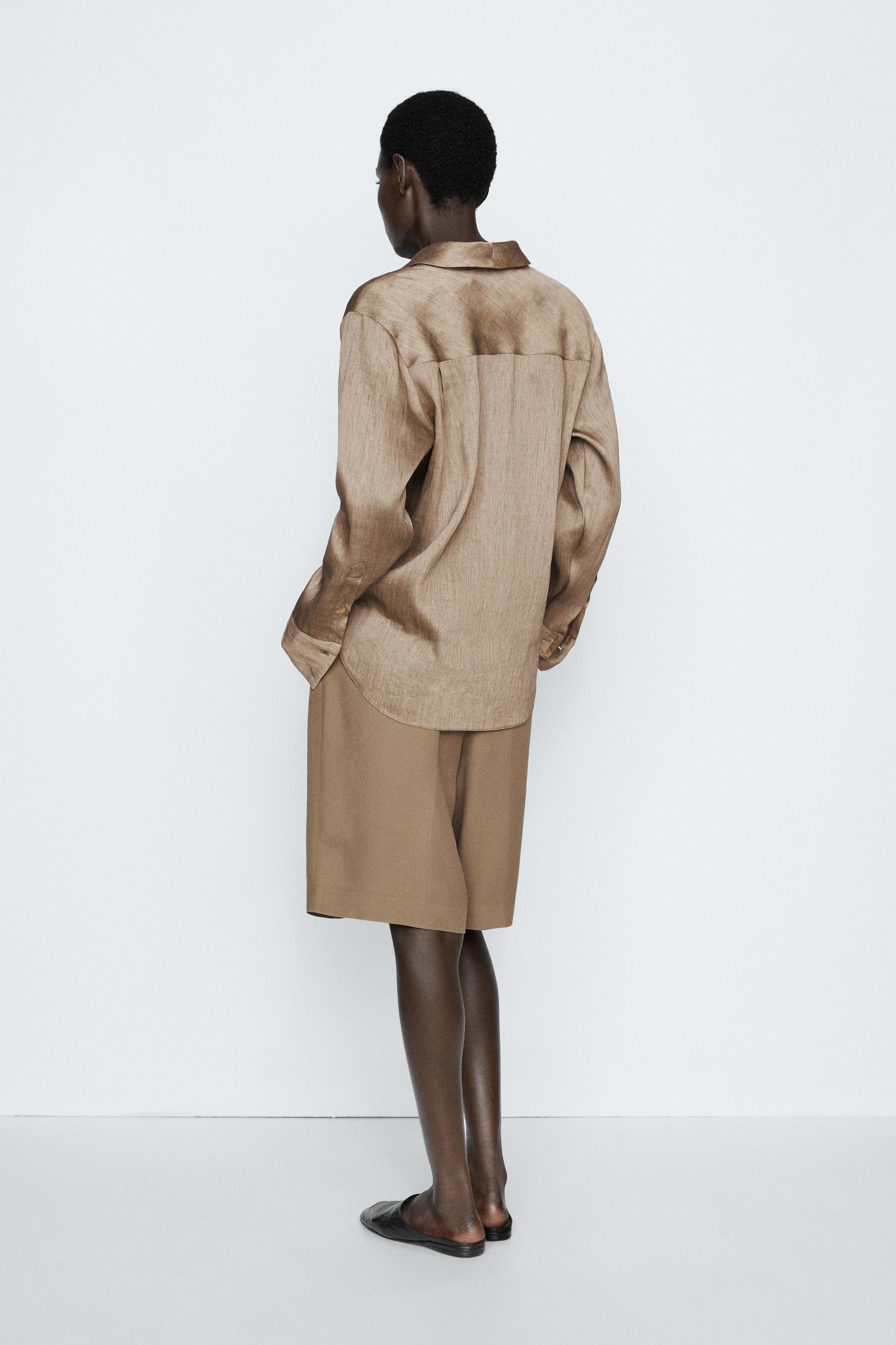Studio satin flowing shirt — STONE