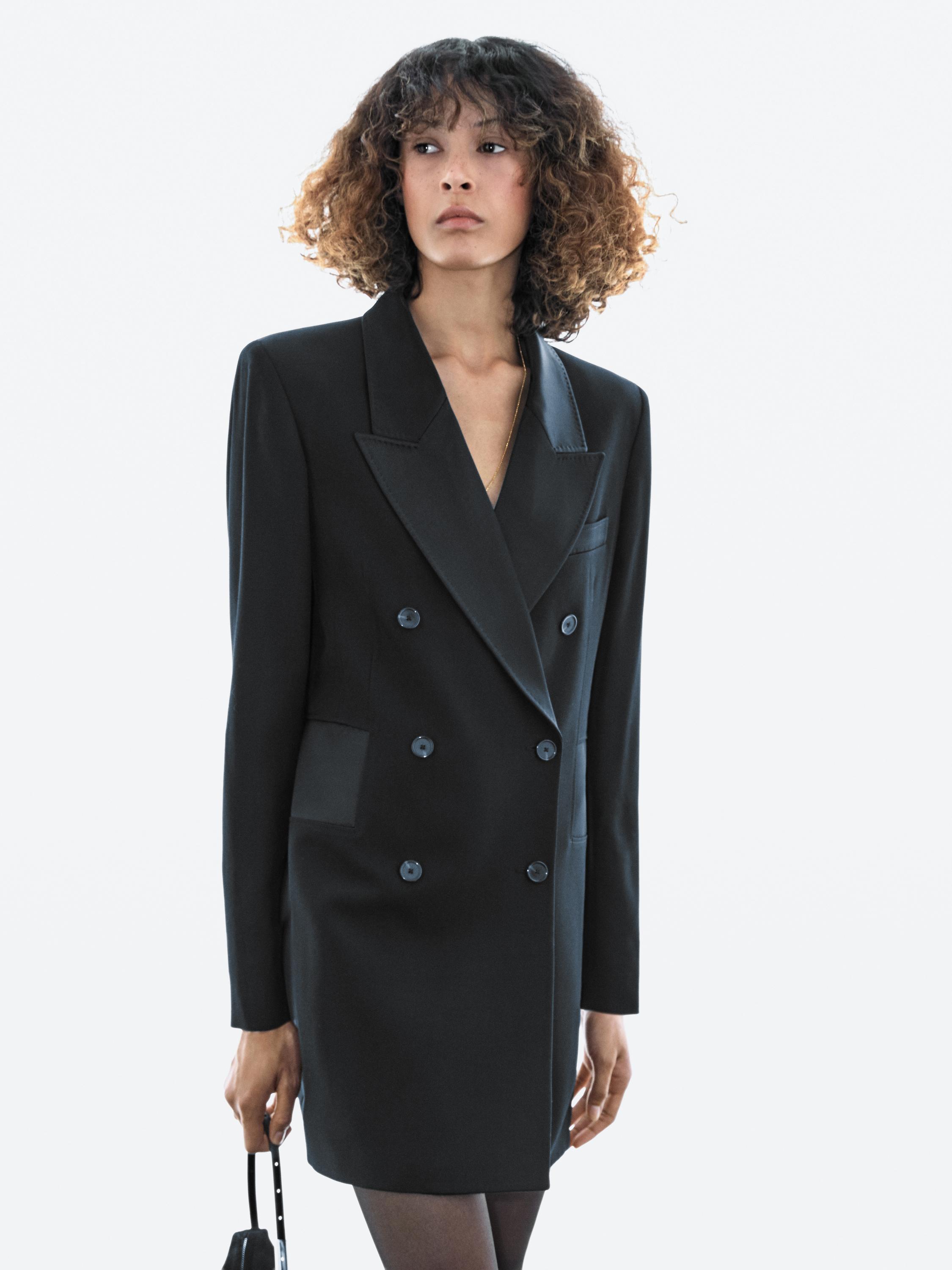Blazer-style dress with satin detail — BLACK