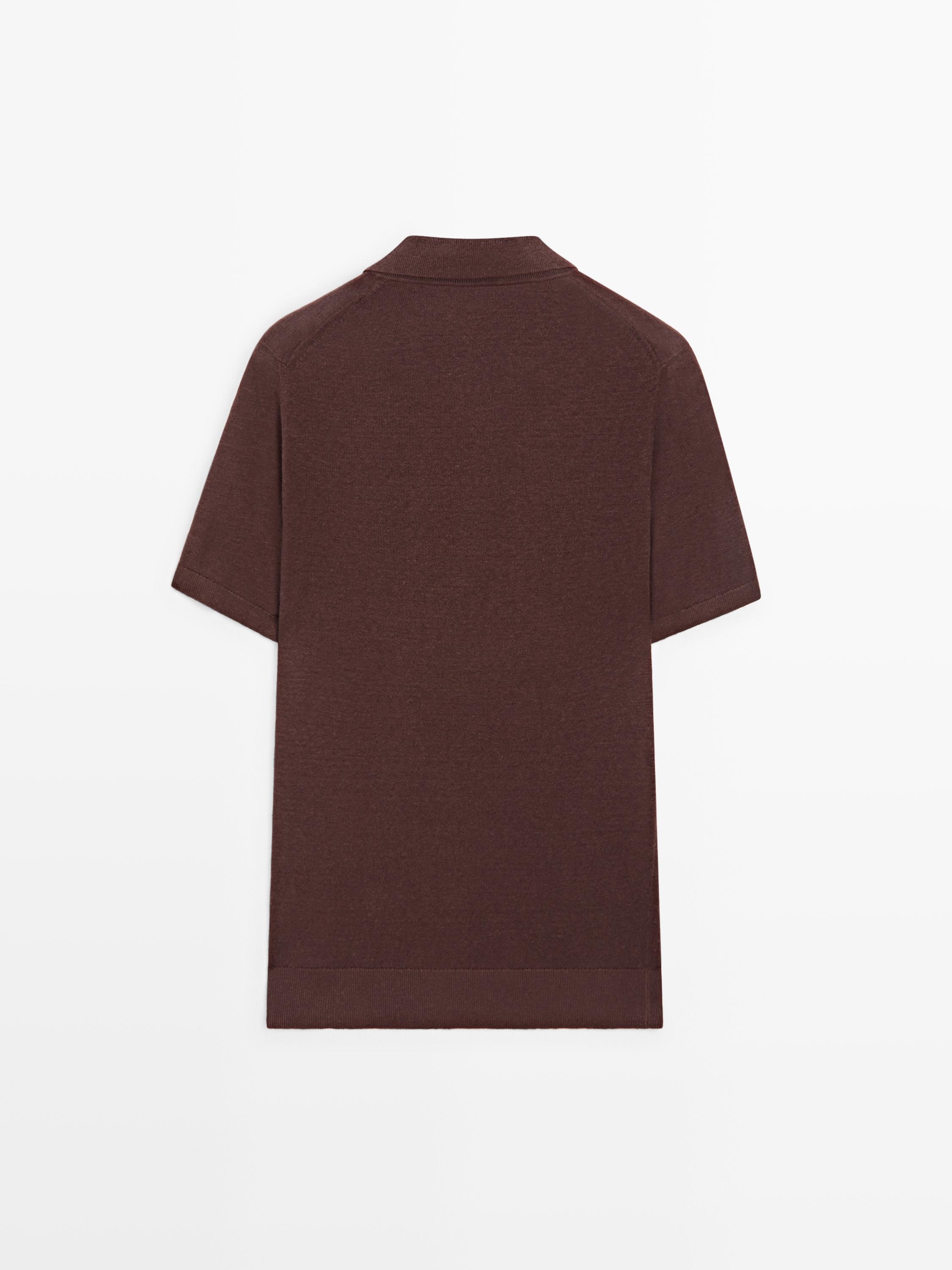 Linen knit polo sweater — BURGUNDY