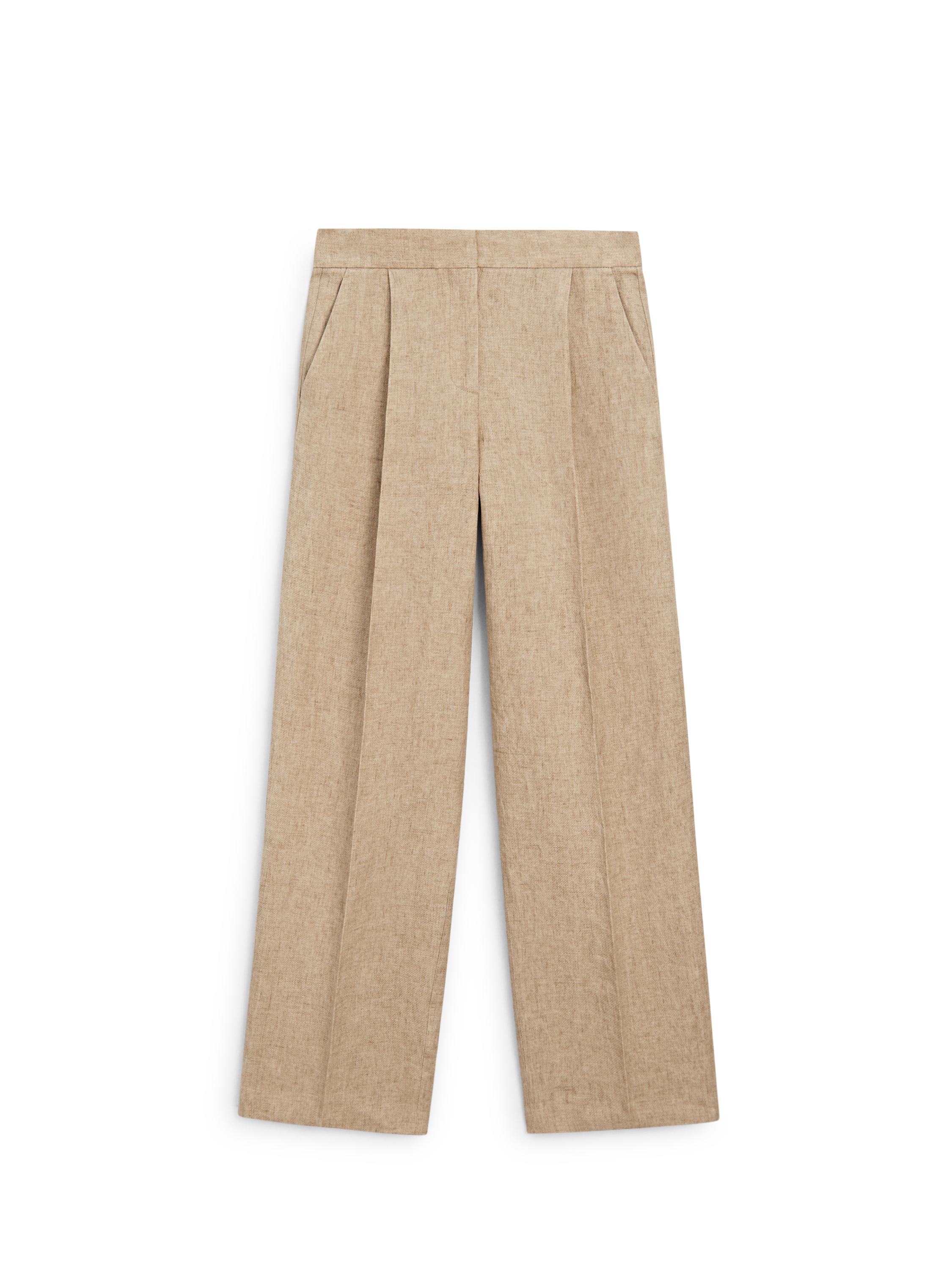 Flowing linen trousers with darts — BEIGE