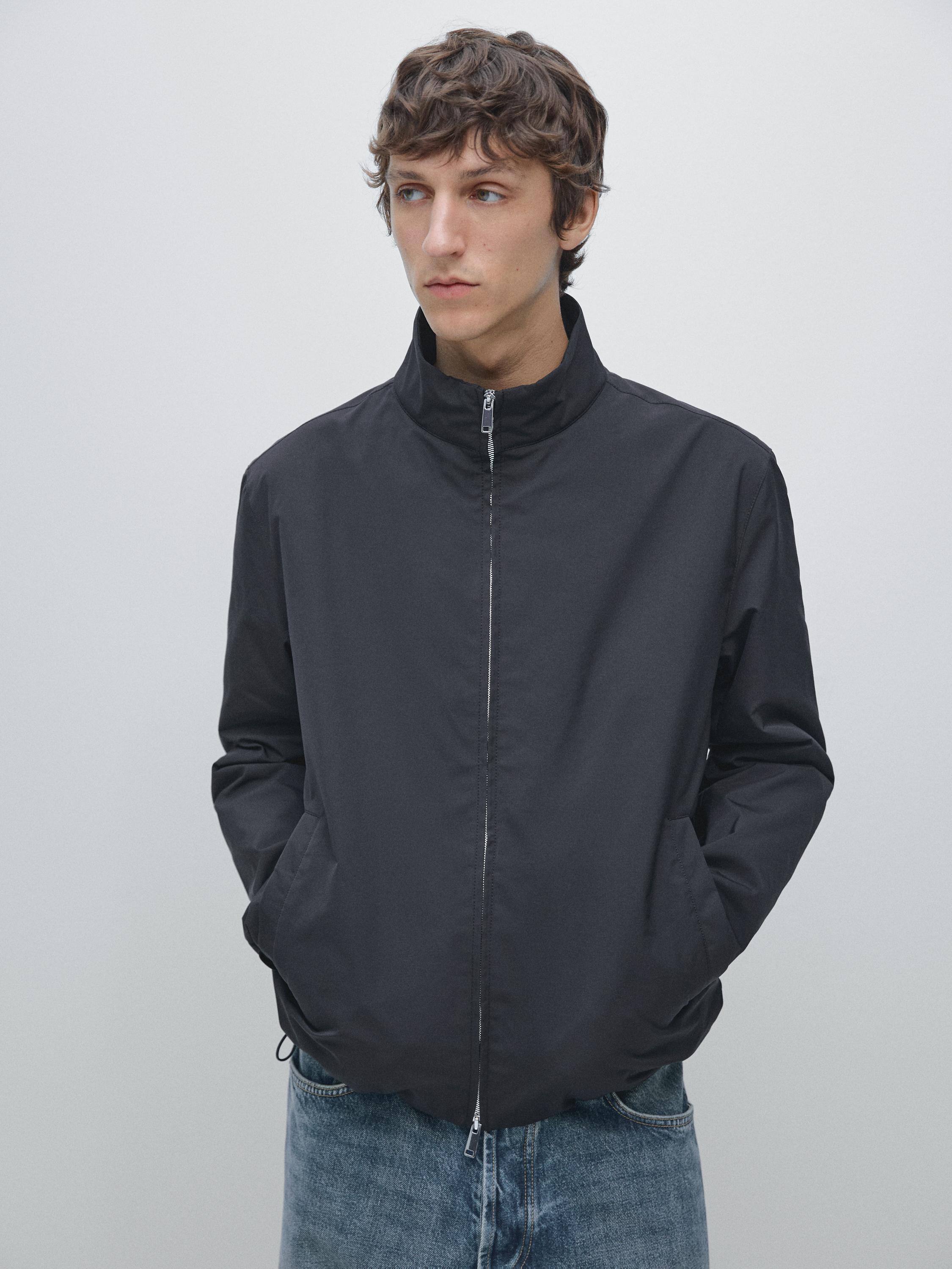 Water-repellent puffer jacket with high neck — DARK NAVY