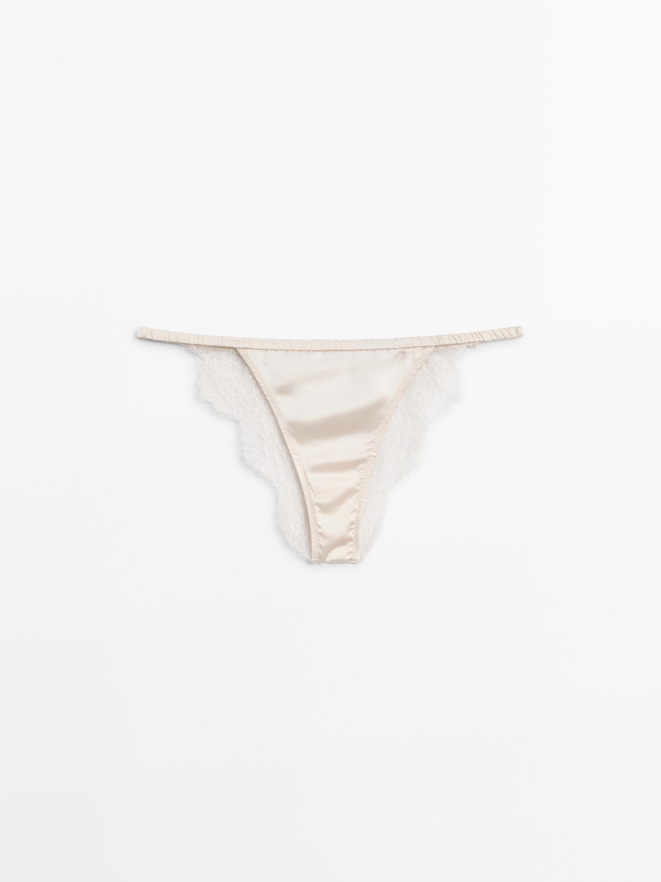 Silk briefs with lace detail — CREAM