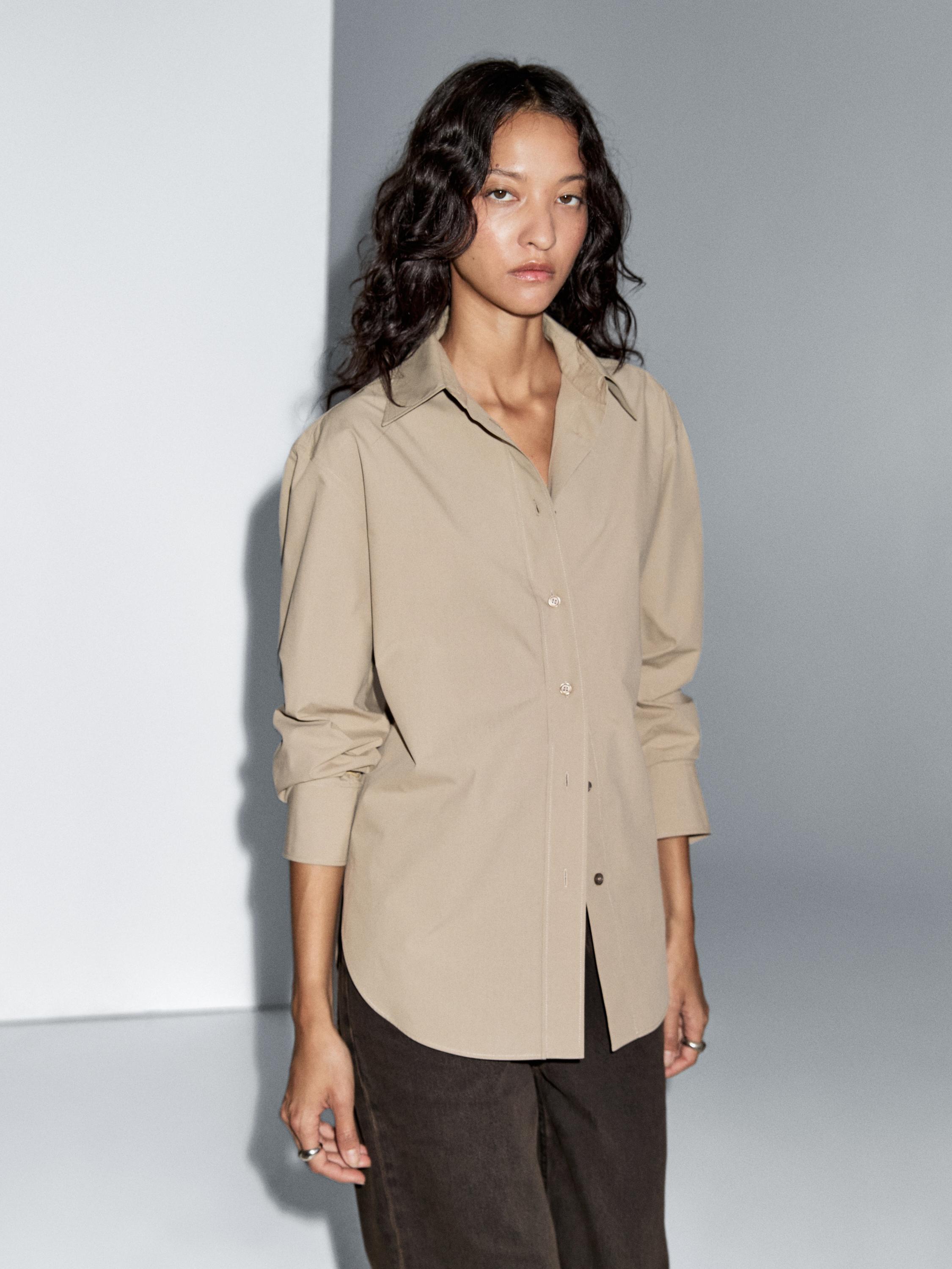 Long 100% cotton poplin shirt