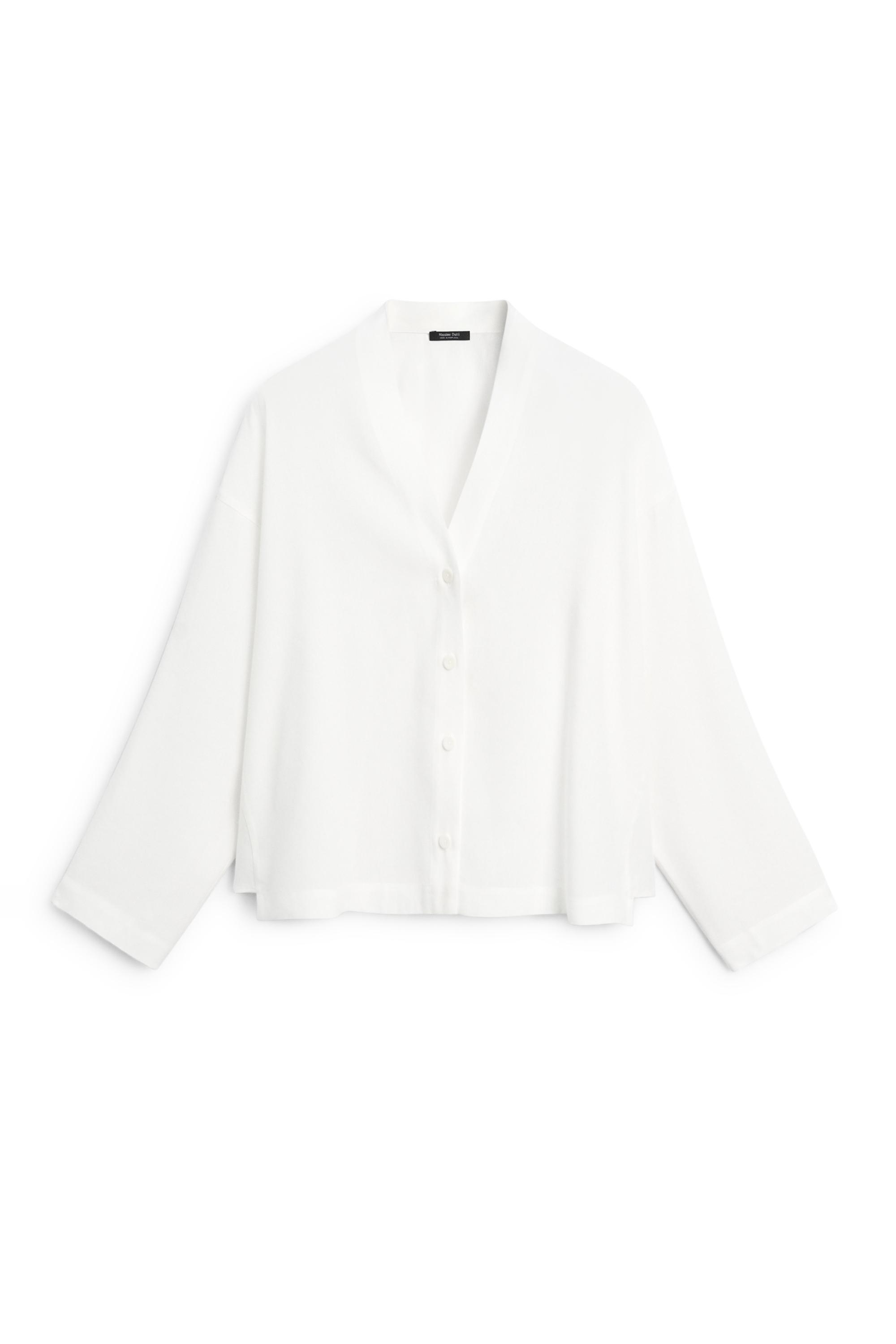 Flowing linen-blend V-neck shirt