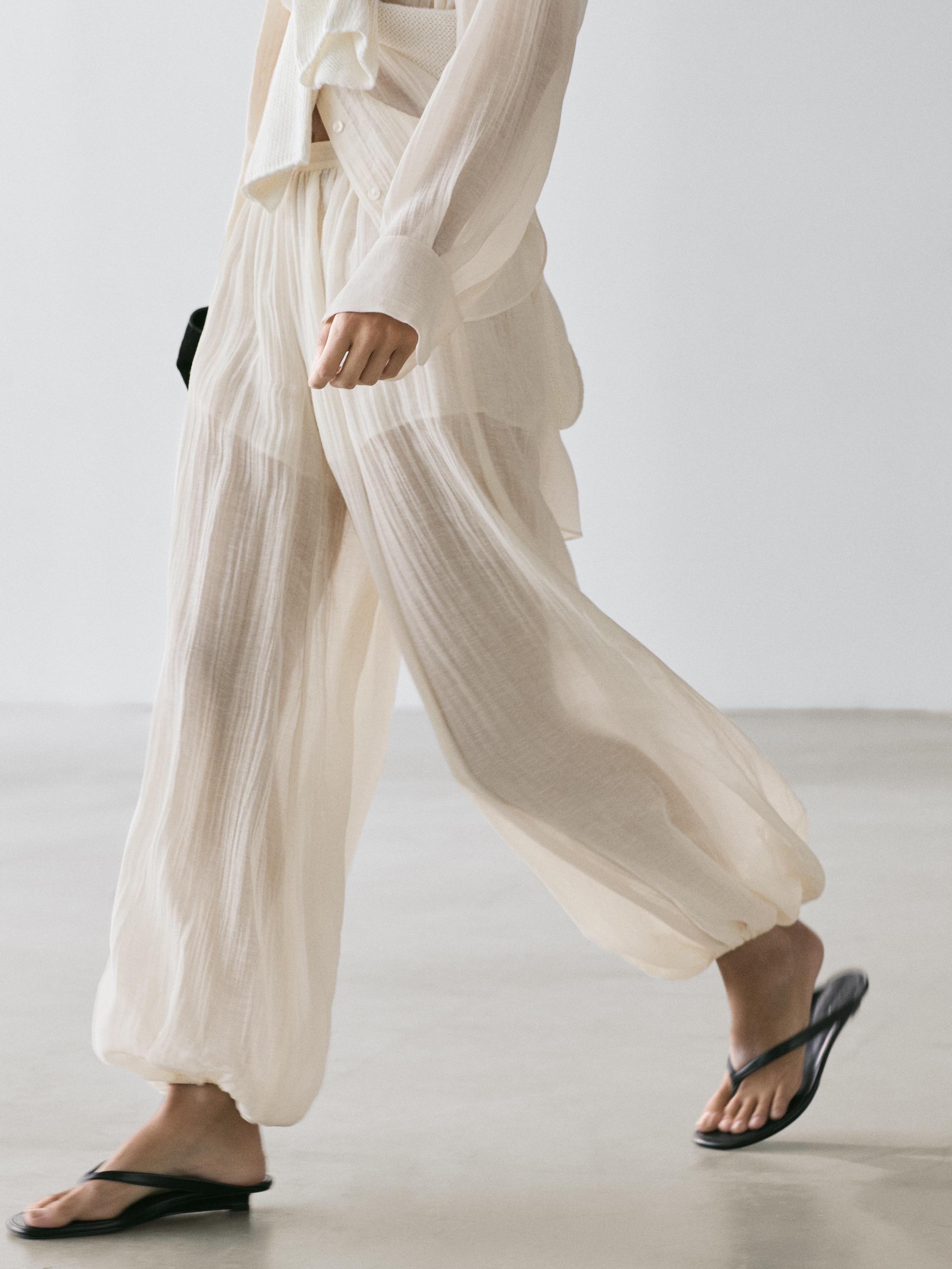 Flowing sarouel trousers with pleated detail — IVORY