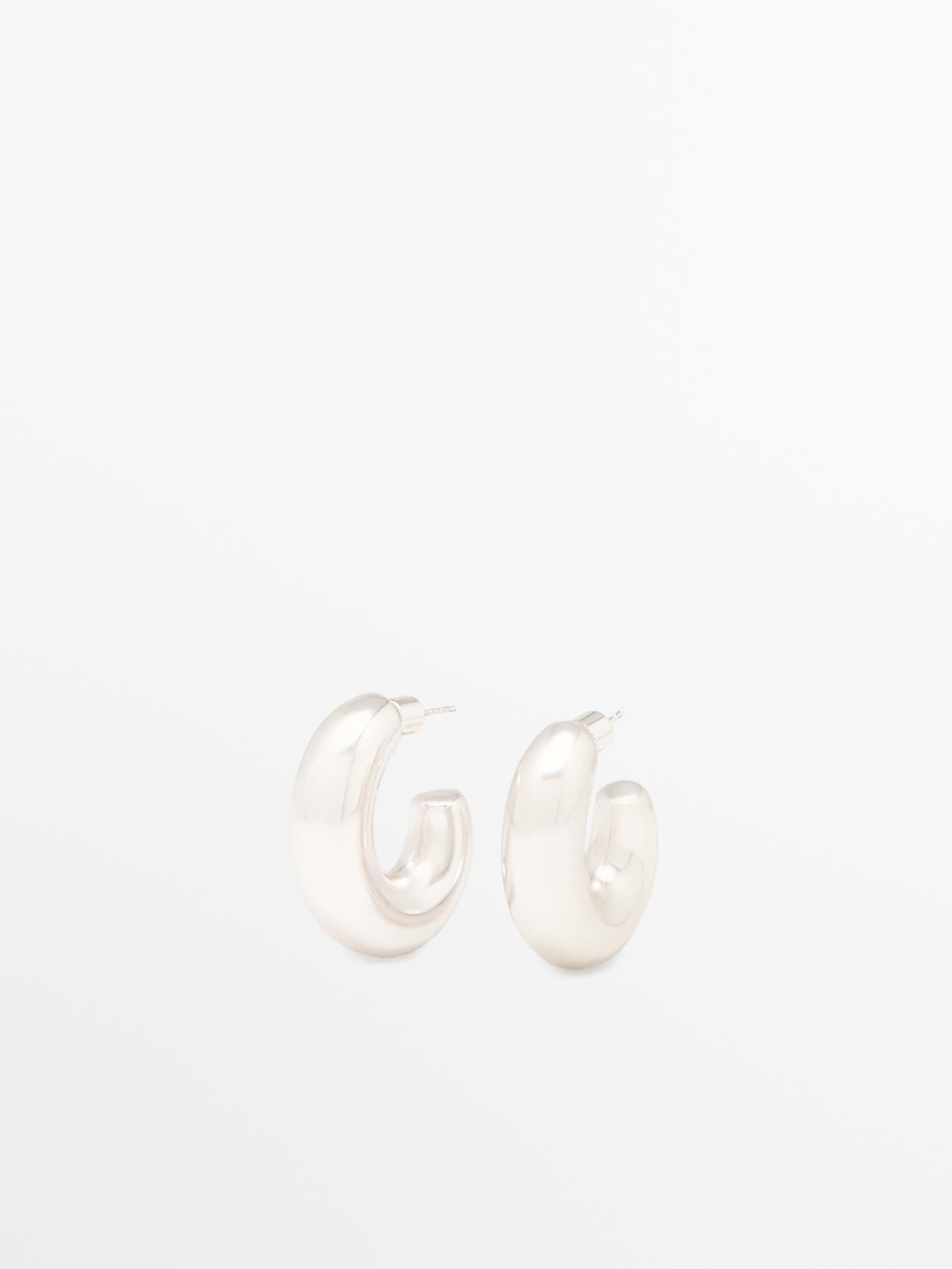 Massimo Dutti - Dame - Ovale Hoop-Øreringe - Sølv - 01