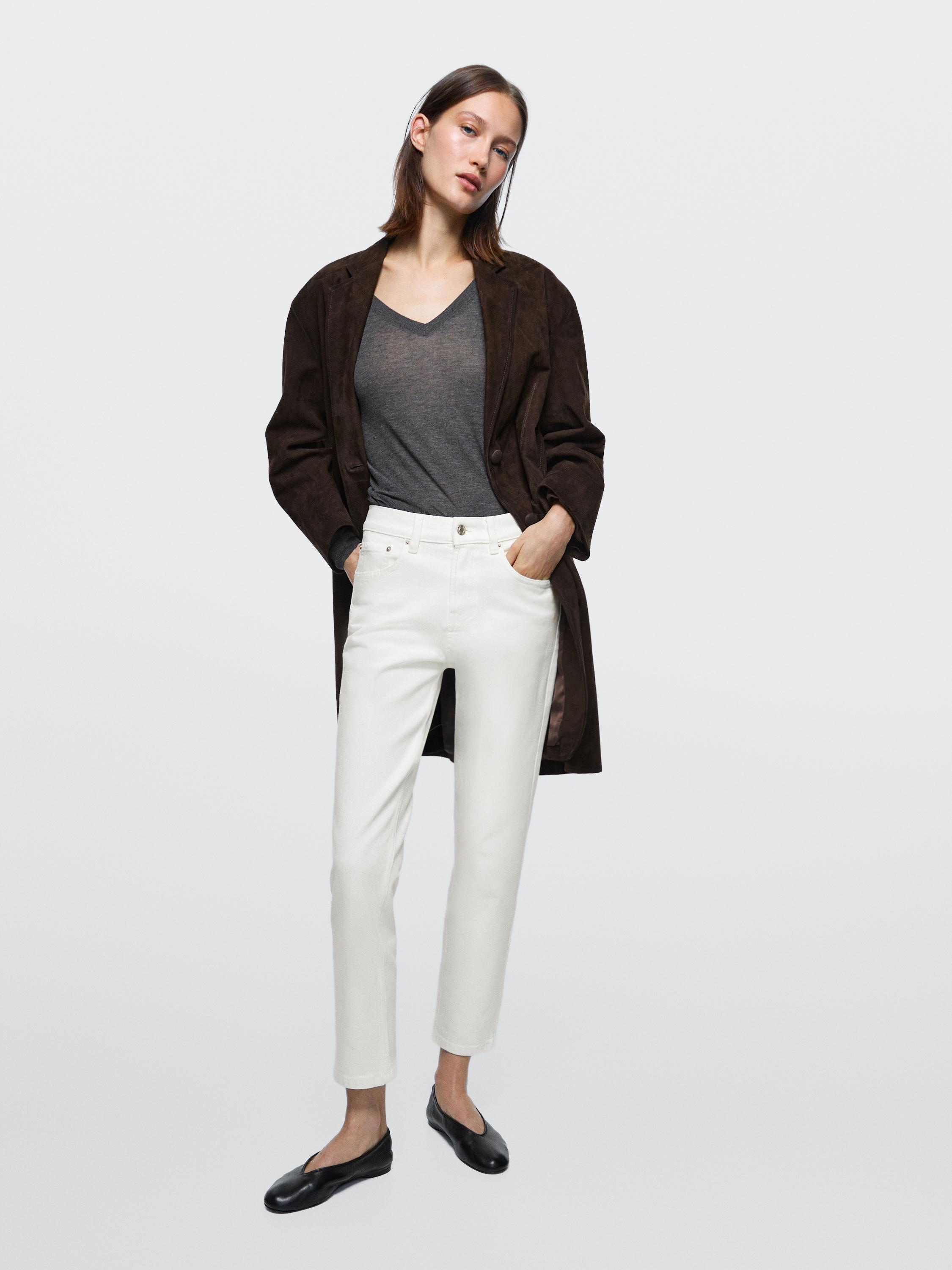 Mid-rise cropped slim fit jeans — Off white