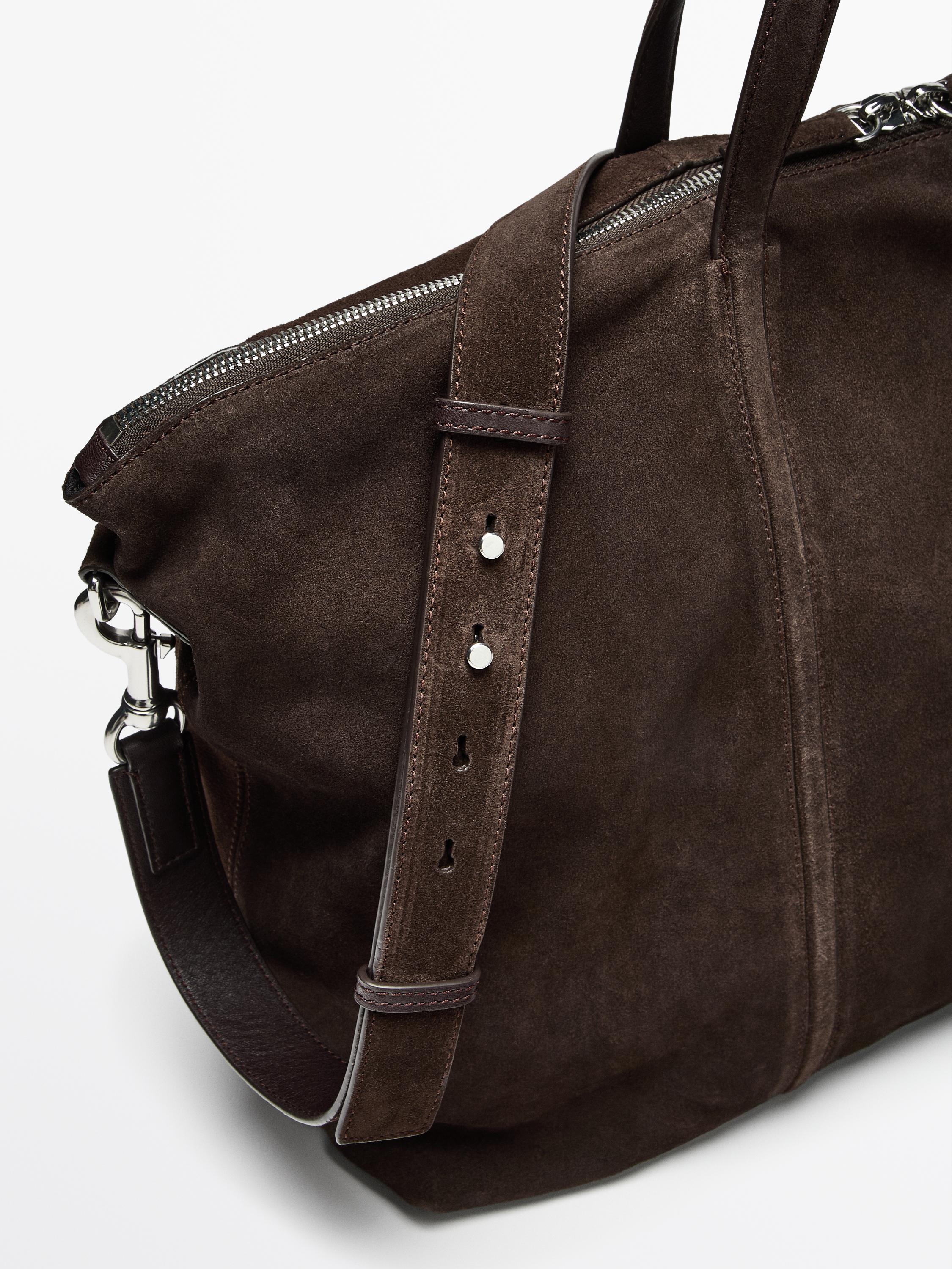 Split suede leather travel bag