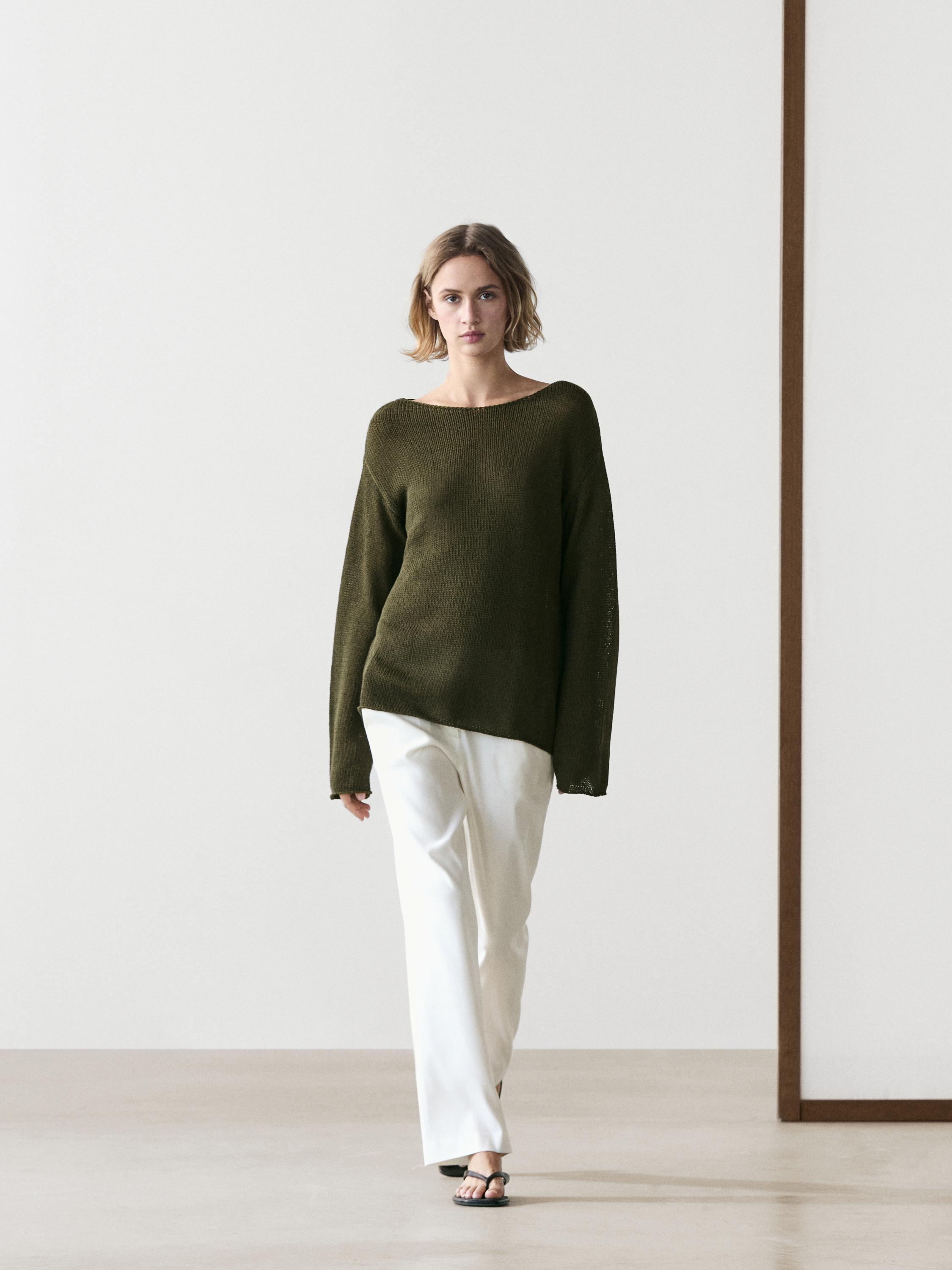 Cotton blend cutwork sweater — DARK GREEN