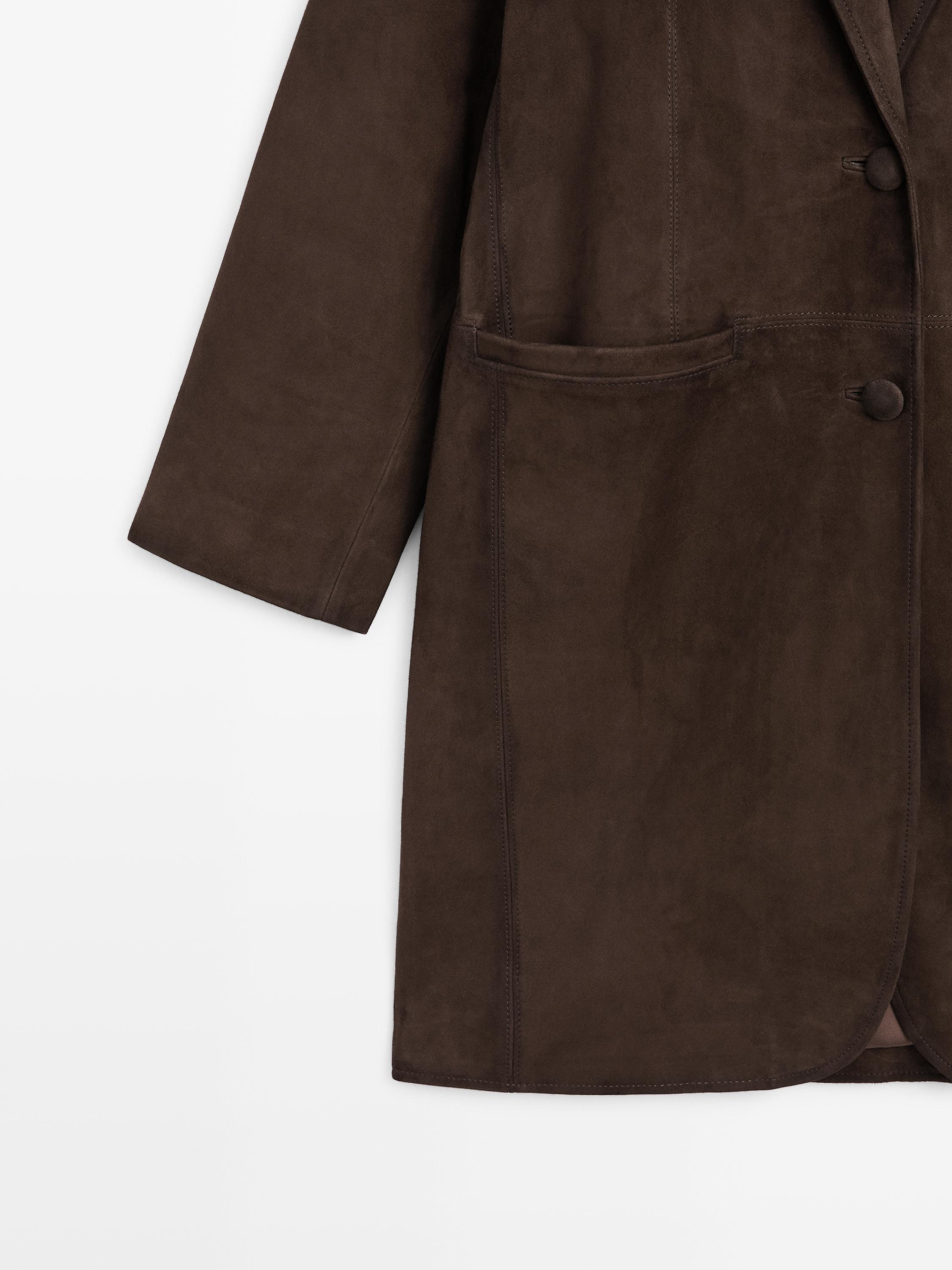 Long suede leather coat — BROWN