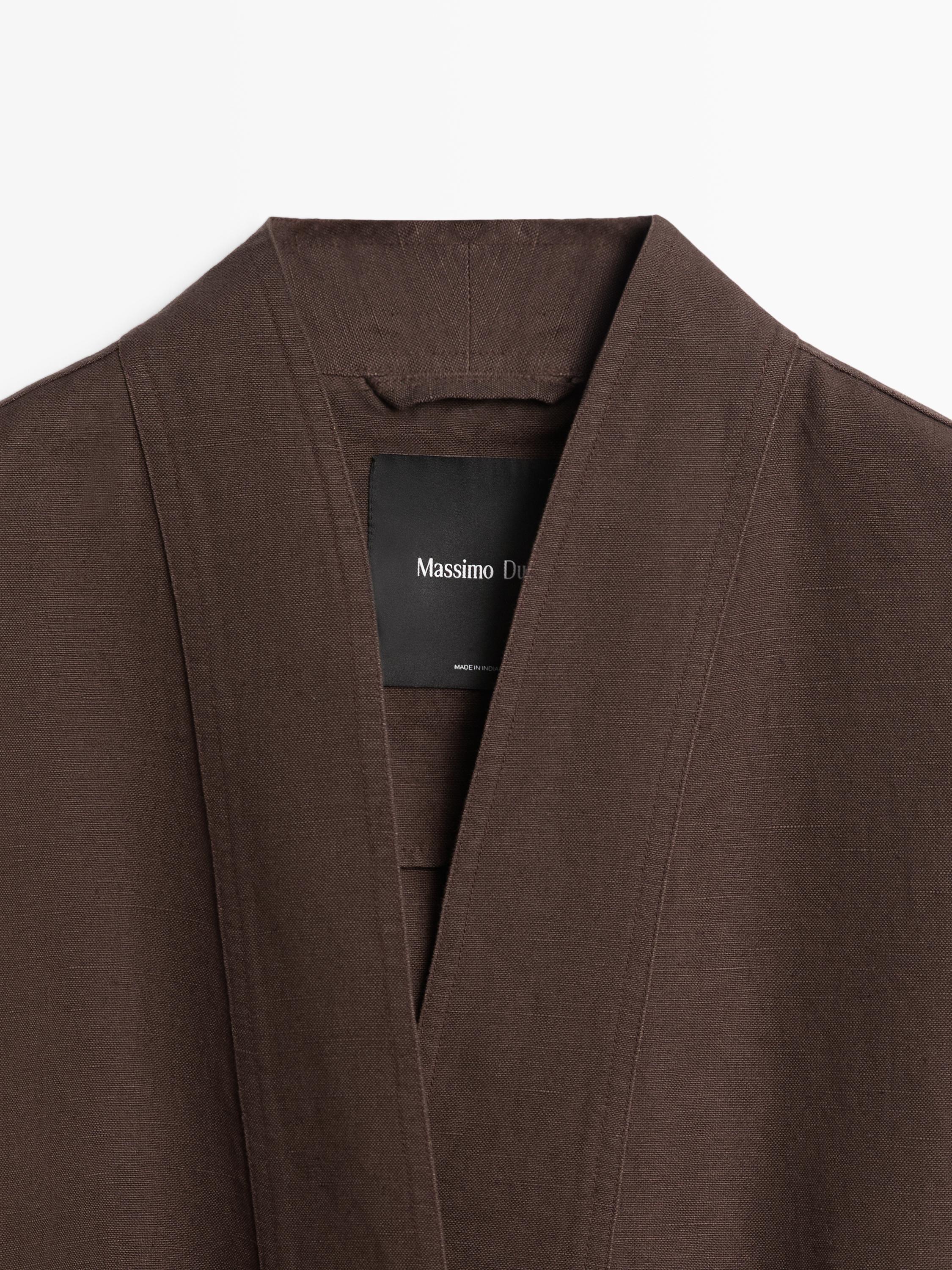 Keten bağcıklı kimono ceket