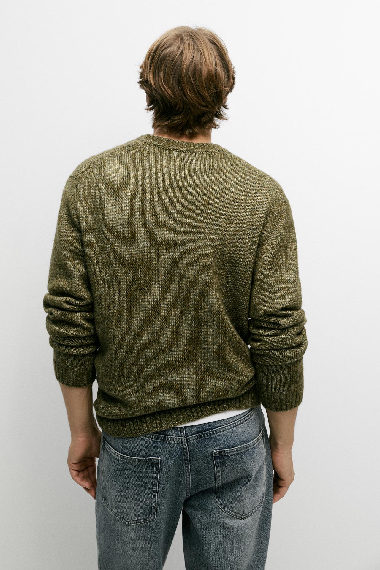 Flecked cotton-blend knit sweater — GREEN