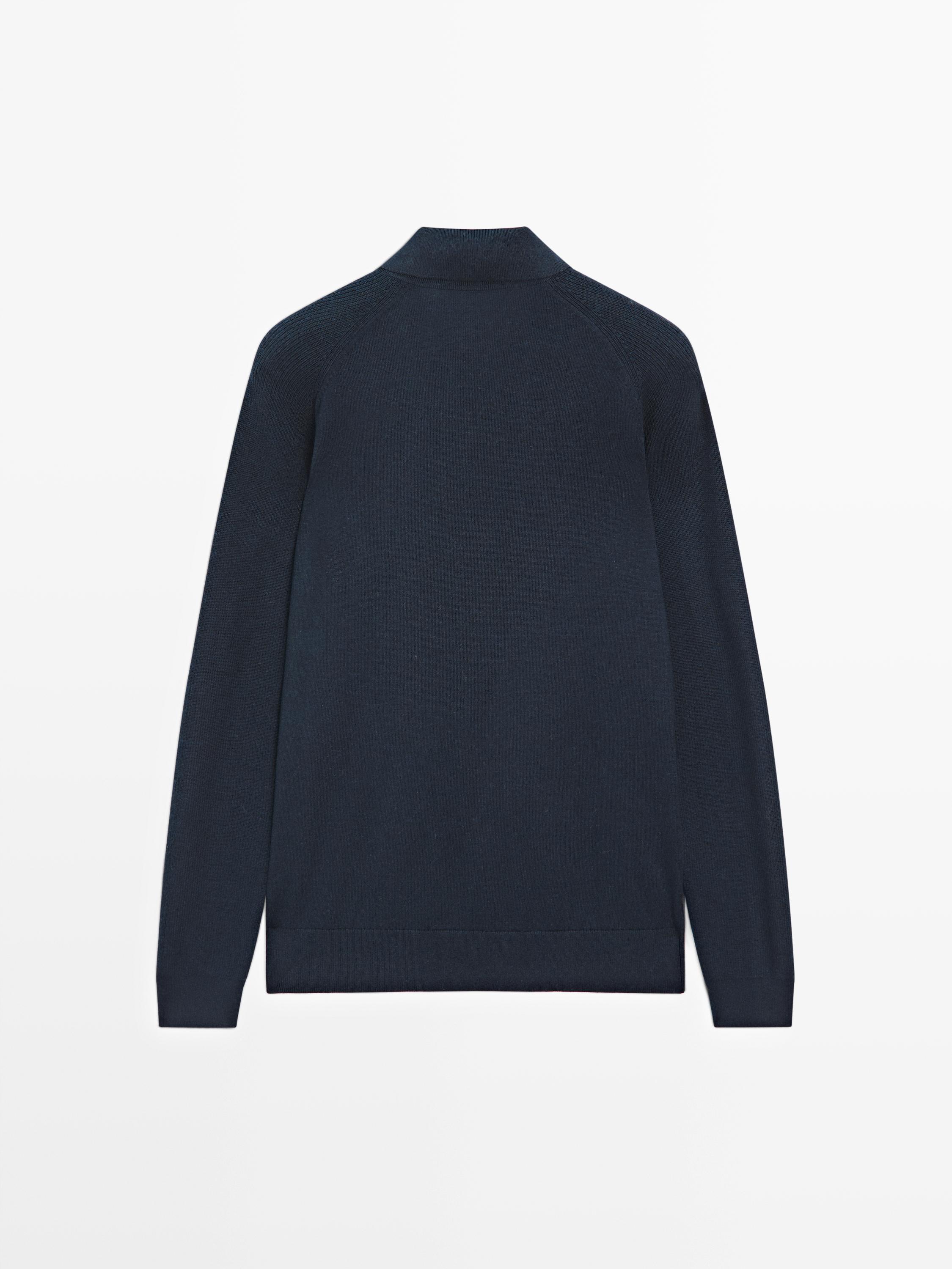 Cotton blend knit polo sweater — NAVY BLUE