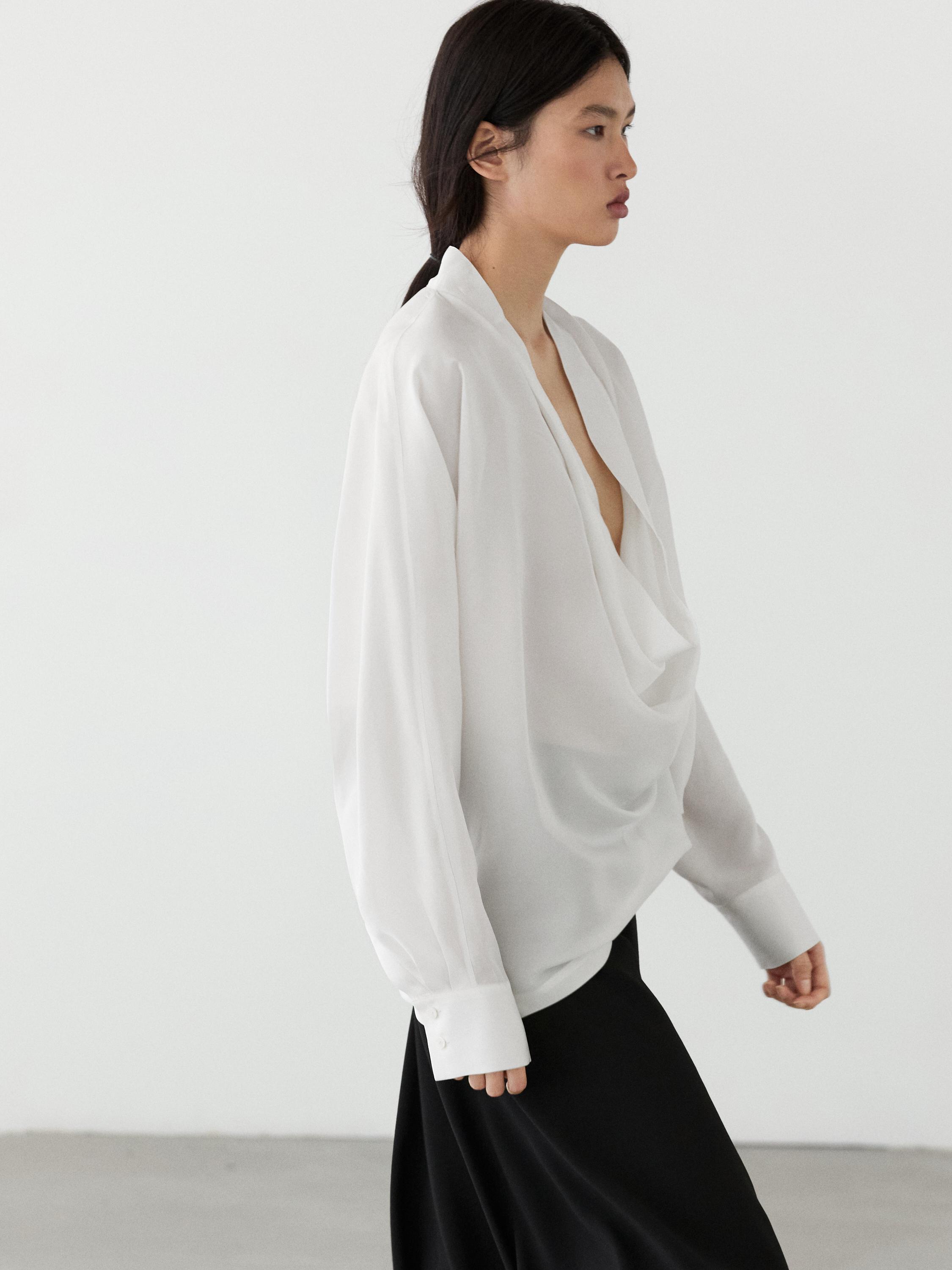 Flowing shirt with cowl neckline detail — WHITE