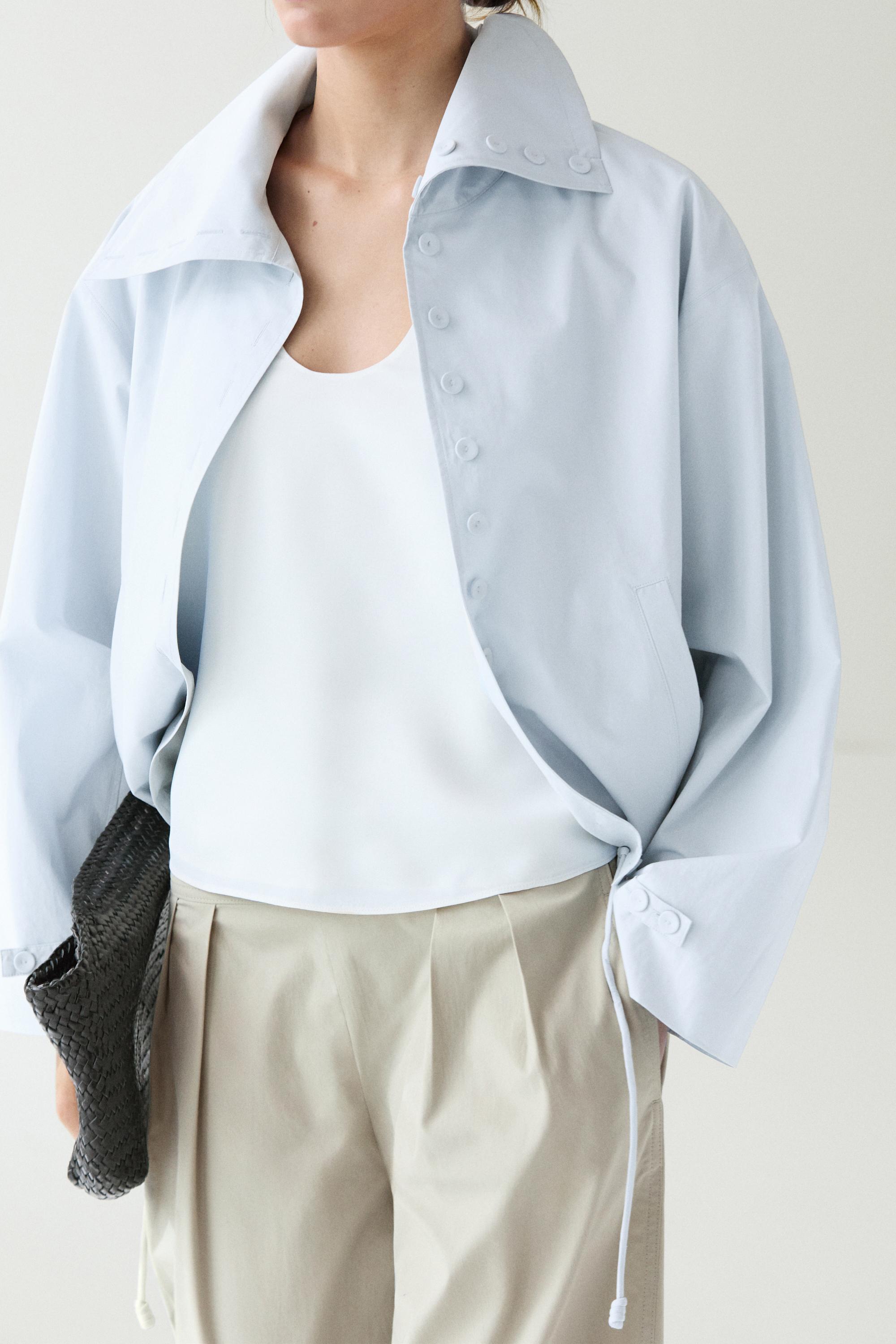 Cropped button-detail bomber jacket — FADED BLUE
