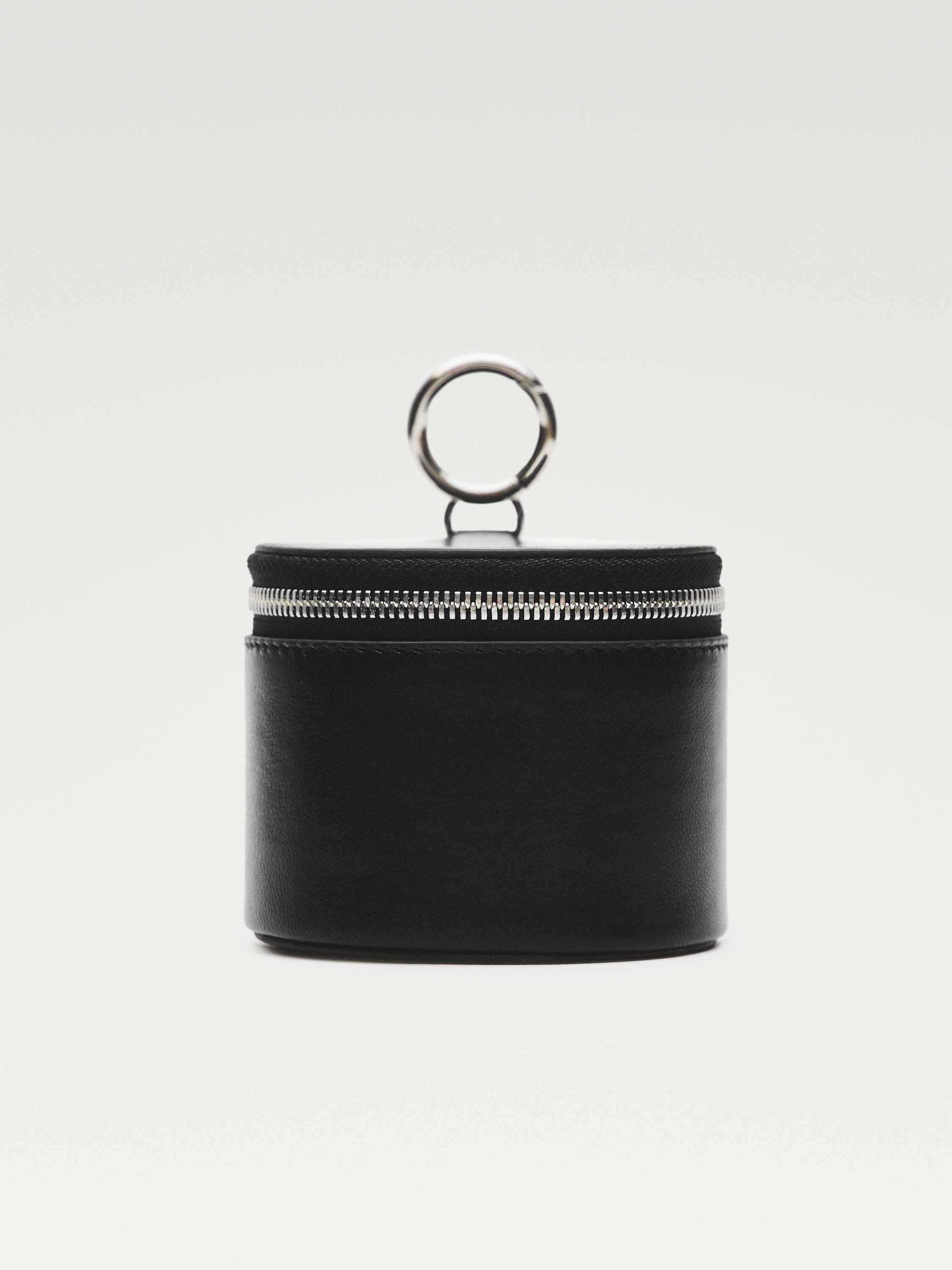 Round nappa leather bag with rhinestones — BLACK