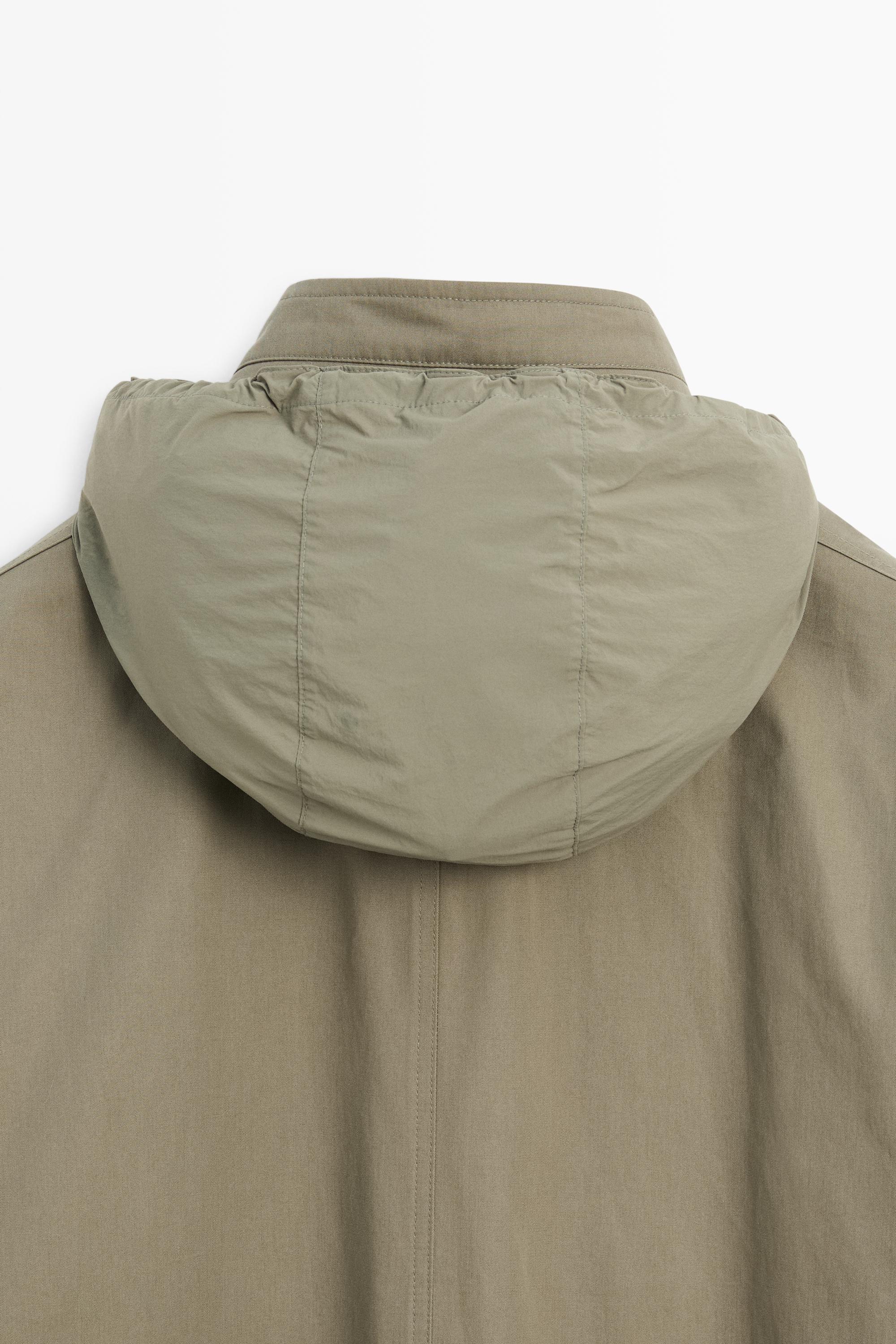 Long high neck 100% cotton parka — PALE KHAKI