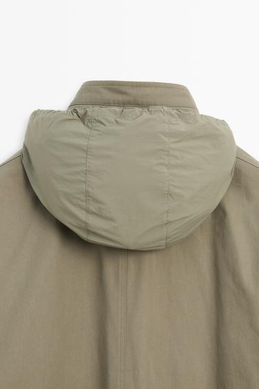 Long high neck 100% cotton parka — PALE KHAKI 9
