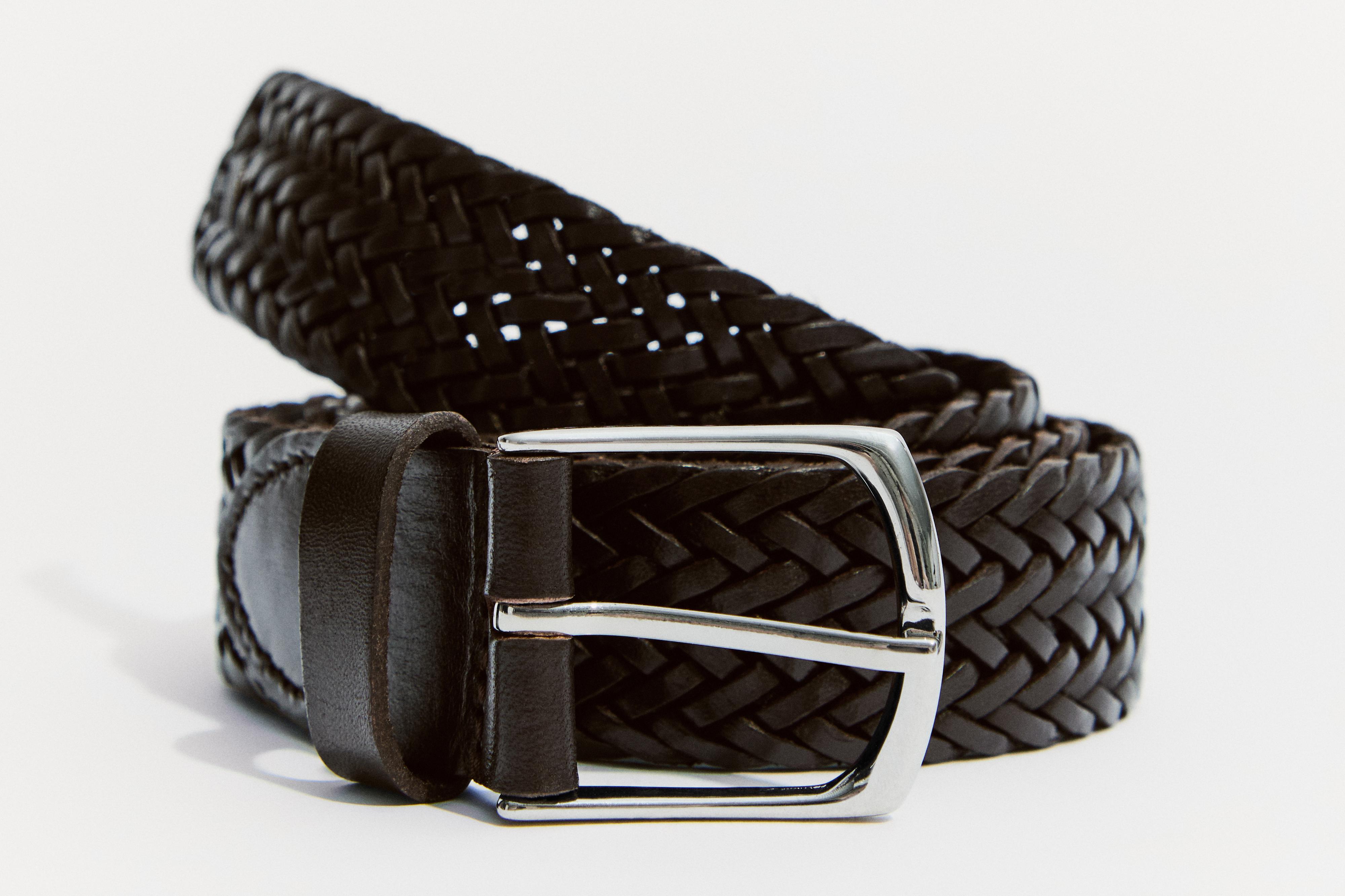 Braided nappa leather belt — BROWN